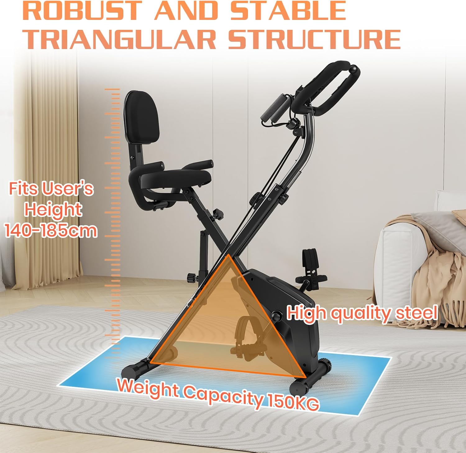 Dskeuzeew Heimtrainer Fahrrad klappbar für Zuhause 4-in-1 faltbares Ergometer Heimtrainer 150 kg Tragkraft mit einstellbarem Magnetwiderstand und LCD-Display Fitnessfahrrad mit Handpulssensoren – Bild 7