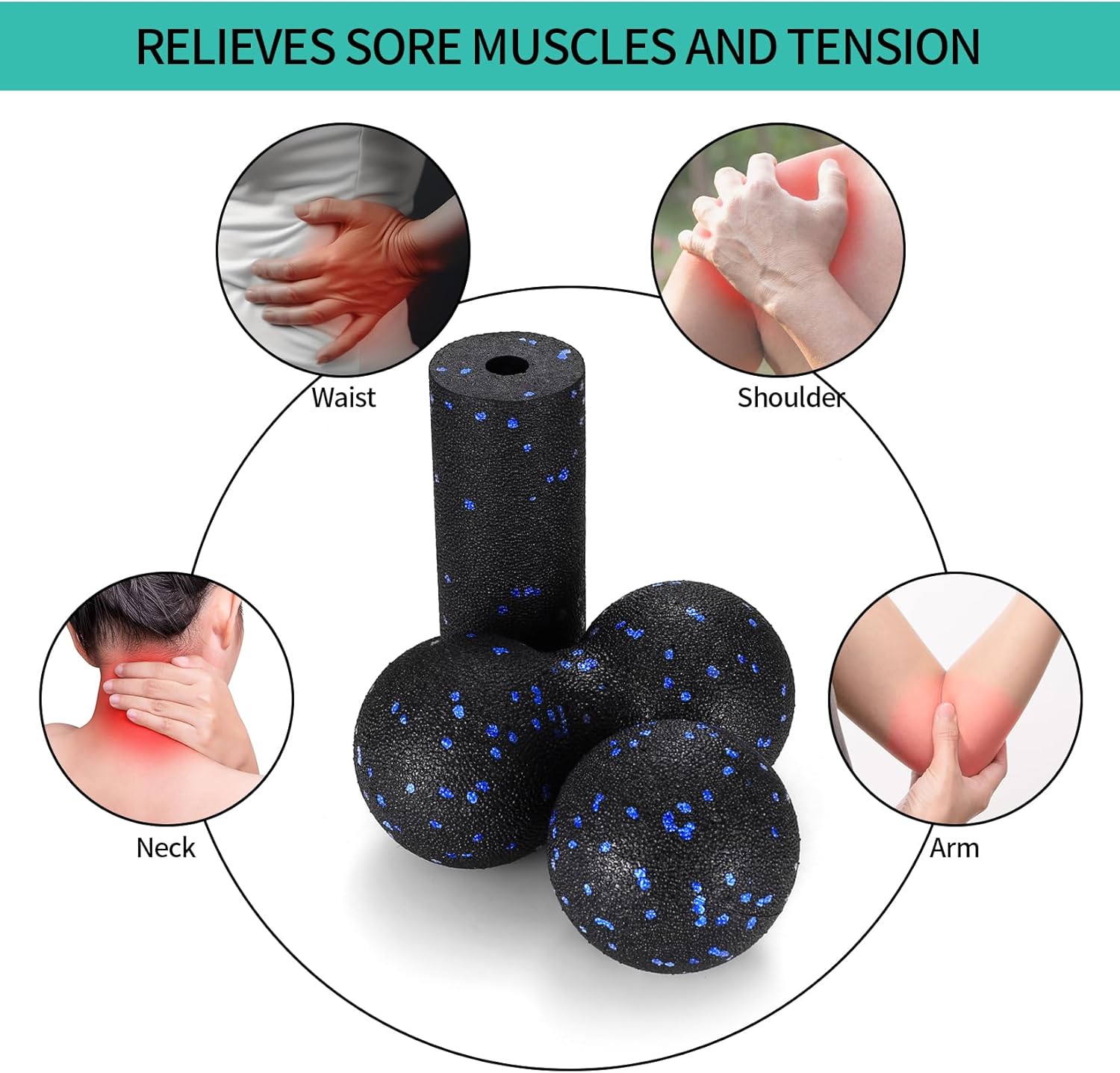 Faszienball-Set, Faszienrolle klein & Massageball & Erdnuss-Faszienball, Massagebälle, Massageball für Fuß, Hand, Rücken, Wirbelsäule, Faszientraining, Muskelmassage, Faszienbälle – Bild 7