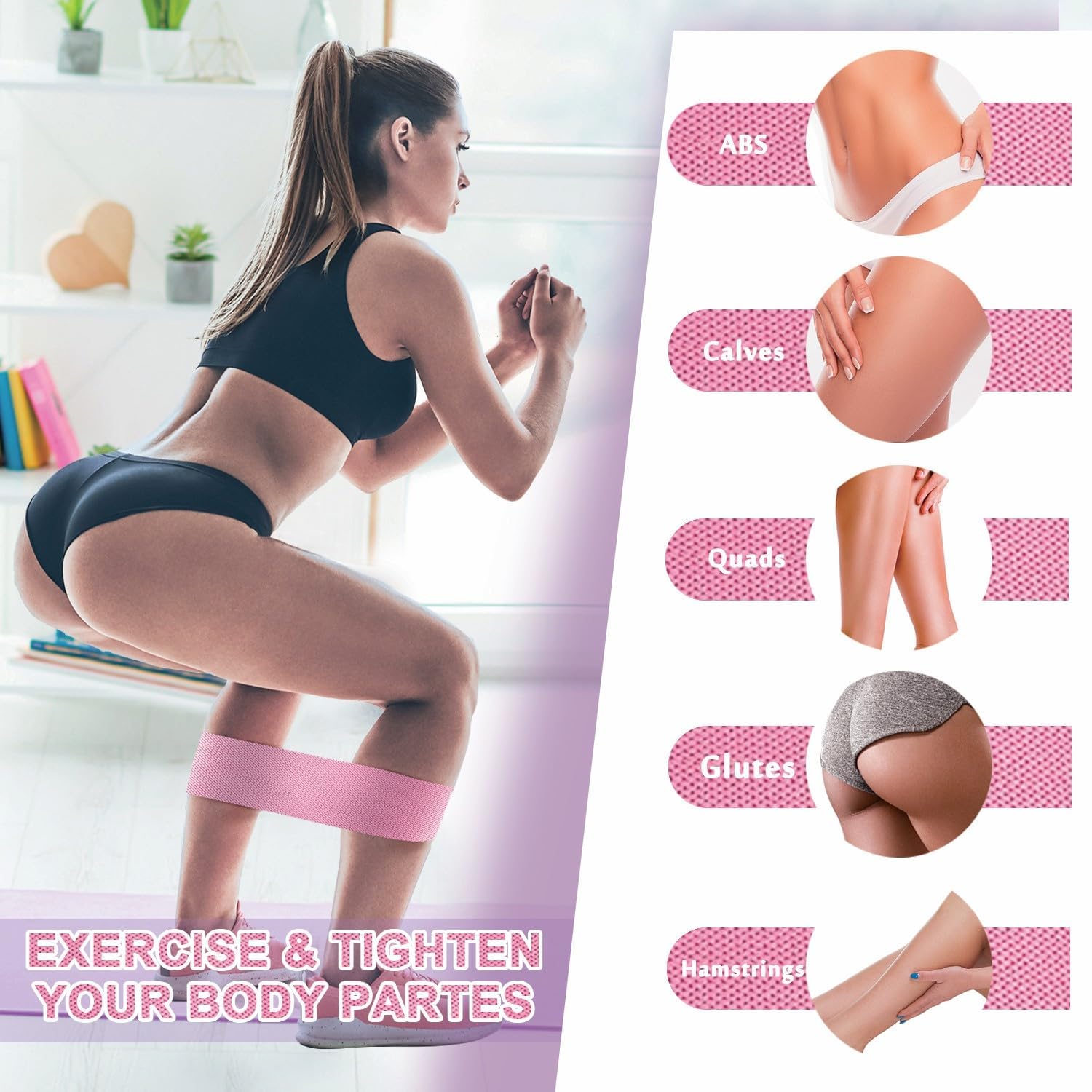 PLEASION Widerstandsbänder, Fitnessbänder, Stoffbänder, 5er-Set, Widerstandsbänder für Krafttraining, Muskelaufbau, Hüftbeintraining, Gymnastikband für Workout, Yoga, Pilates – Bild 2