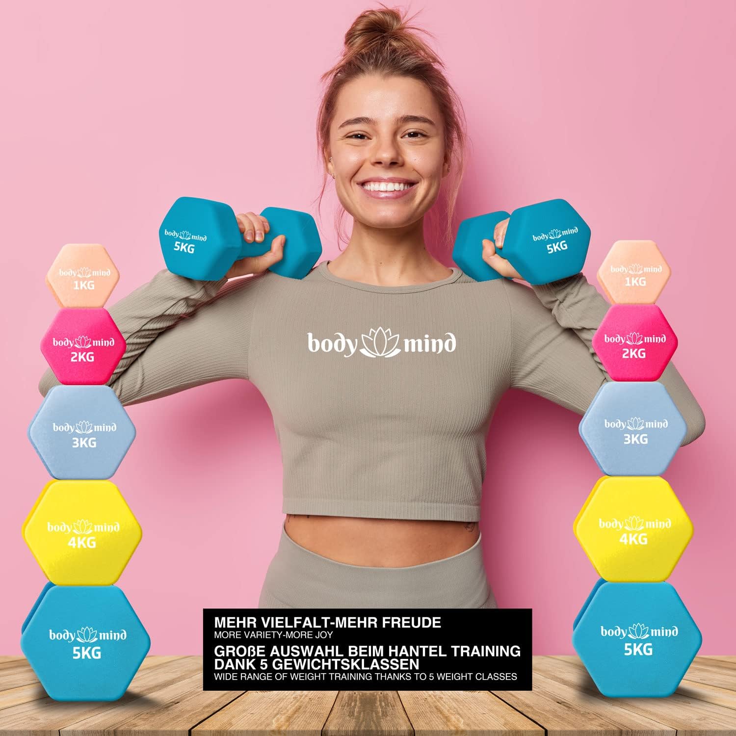 Body & Mind Hanteln 2er Set, Gymnastikhanteln, Kurzhanteln, Kurzhanteln, effektives Krafttraining mit verschiedenen Gewichten, Fitness-Workout für zu Hause – Bild 2