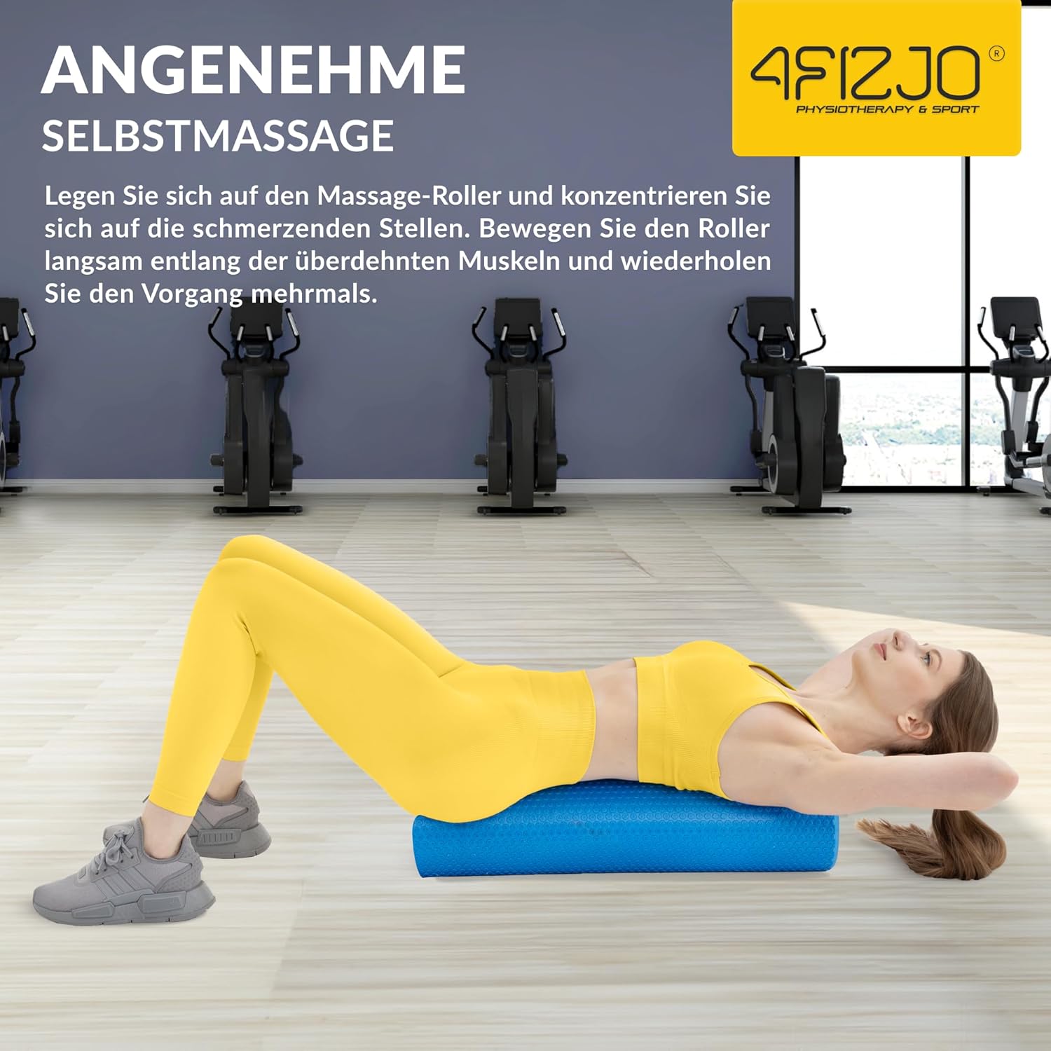 4FIZJO Faszienrolle mit Noppen aus EVA-Schaum, Durchmesser 15 cm, Länge 60 cm, Massagerolle, Rückenrolle, leicht, langlebig, mittlere Härte, Faszientraining, Massagetraining, blau – Bild 9
