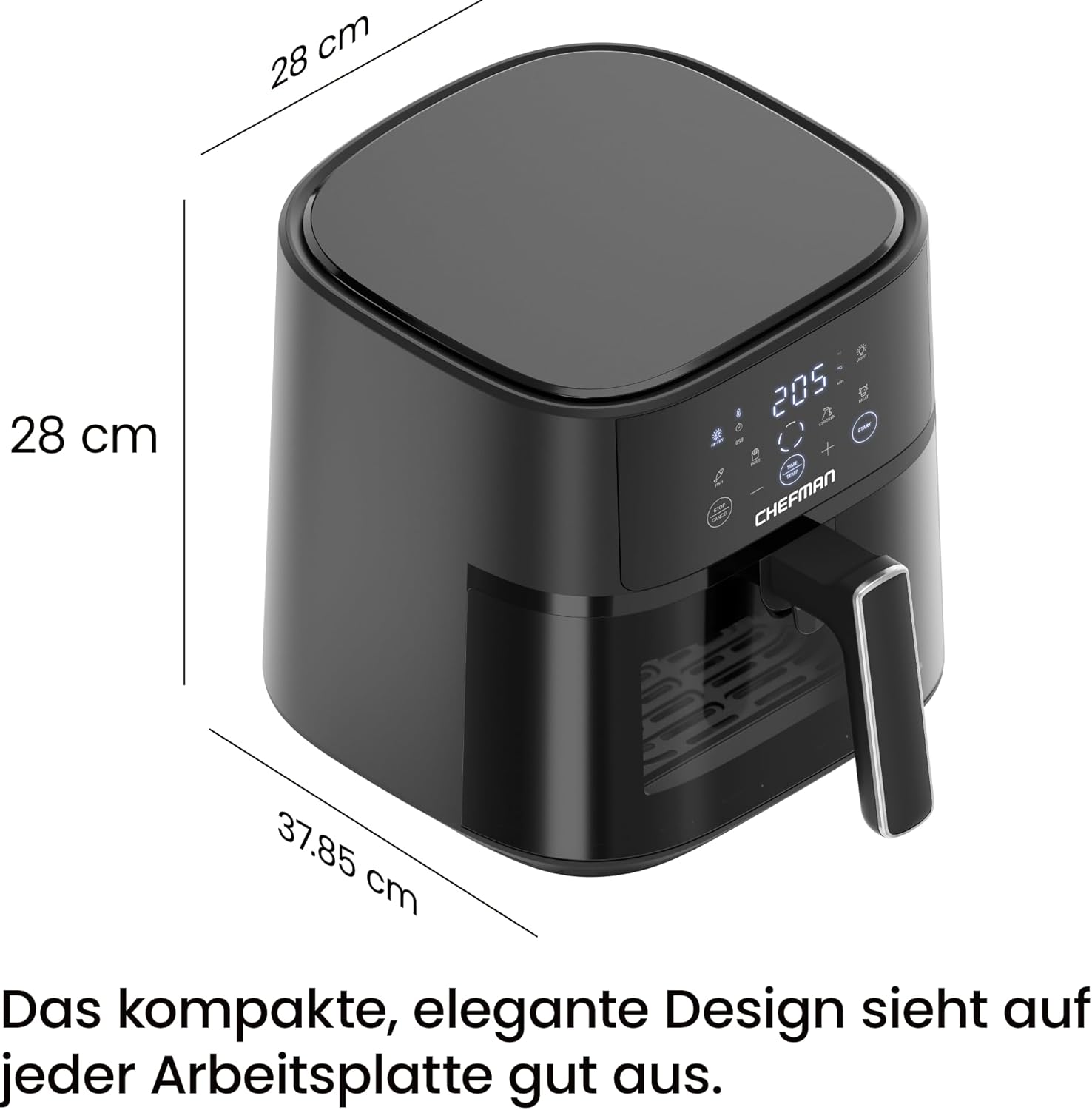 Chefman Heißluftfritteuse, 5,7 l kompakte Heißluftfritteuse, mit Hi-Fry-Technologie, Sichtfenster, Touch-Bedienung, Antihaftbeschichtung und spülmaschinenfest, Schwarz – Bild 8