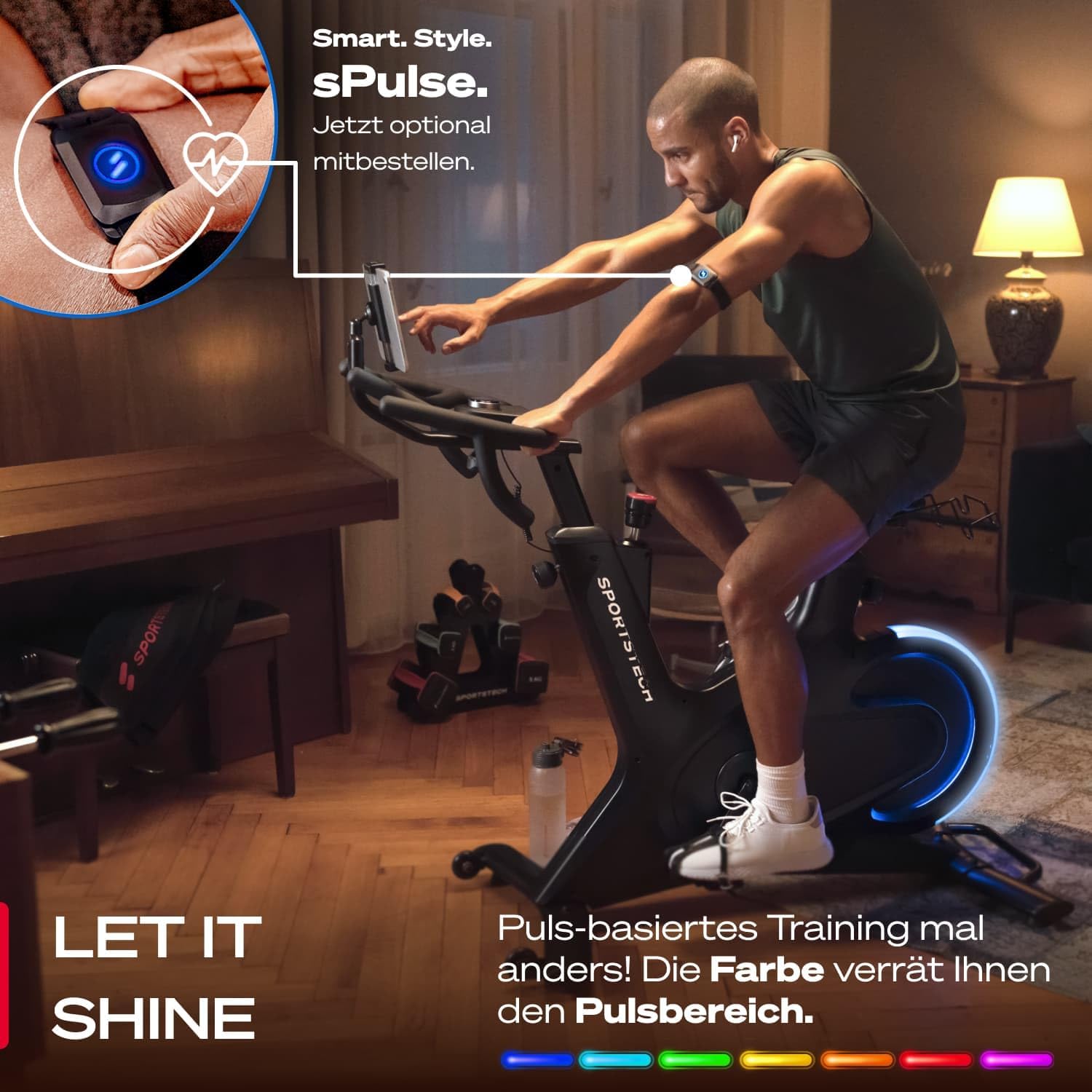 Sportstech sBike Lite Premium Speedbike, Indoor Cycling Bike mit 16,5 kg Schwungrad, Magnetbremse & Wattanzeige, Heimtrainer Fahrrad, App-kompatibel (Zwift&Kinomap), LED-Pulsanzeige, bis 150 kg – Bild 2