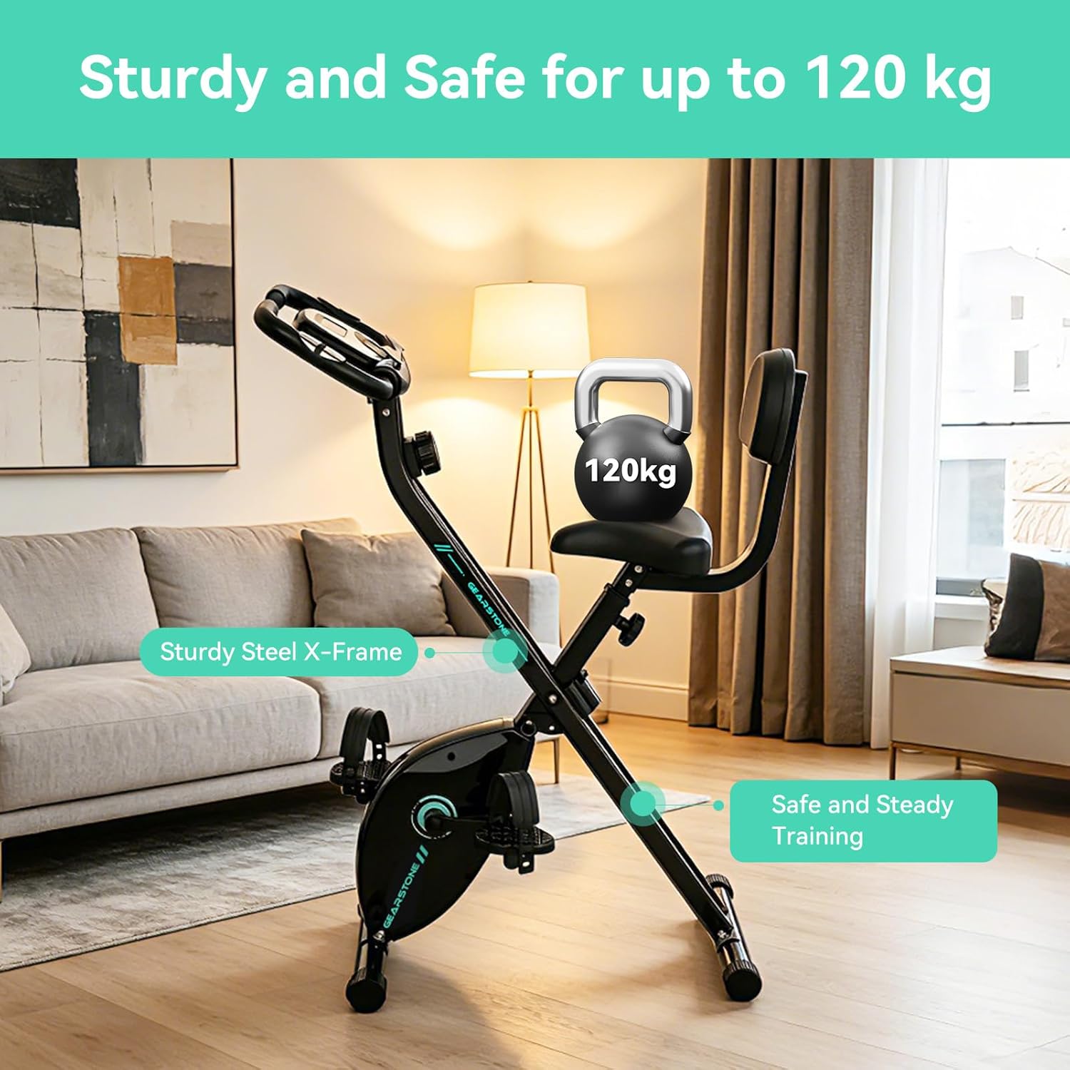 GEARSTONE faltbarer Heimtrainer, Fitnessfahrrad mit Magnetbremse, Ergometer-Fahrrad für zu Hause, leiser Indoor-Heimtrainer mit Pulsmessung – Bild 7