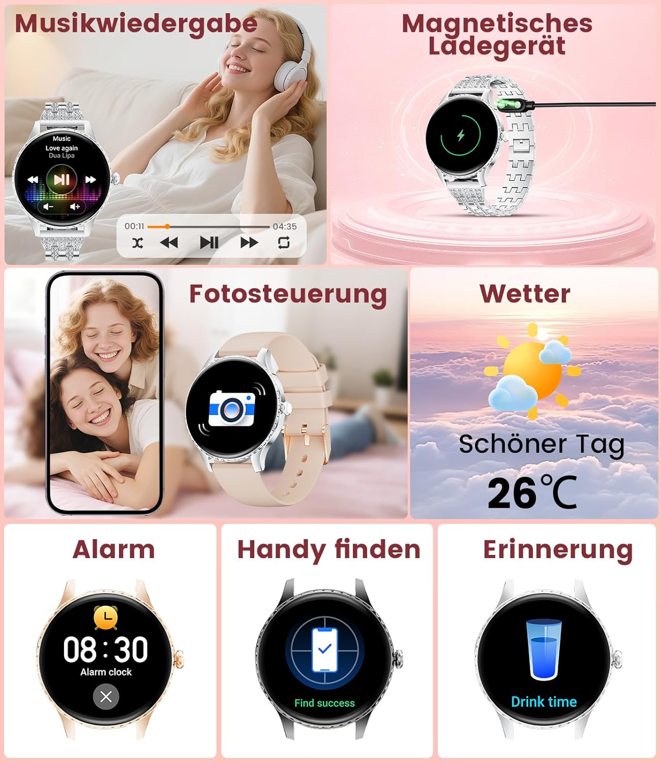 Damen-Smartwatch – luxuriöses Metallarmband mit Strasssteinen/1,32 Zoll HD AMOLED-Display/270+ Zifferblätter, Fitnessuhr mit über 110 Sportmodi, Schlaf-Tracking, Telefonfunktion, Uhr für iOS Android – Bild 6