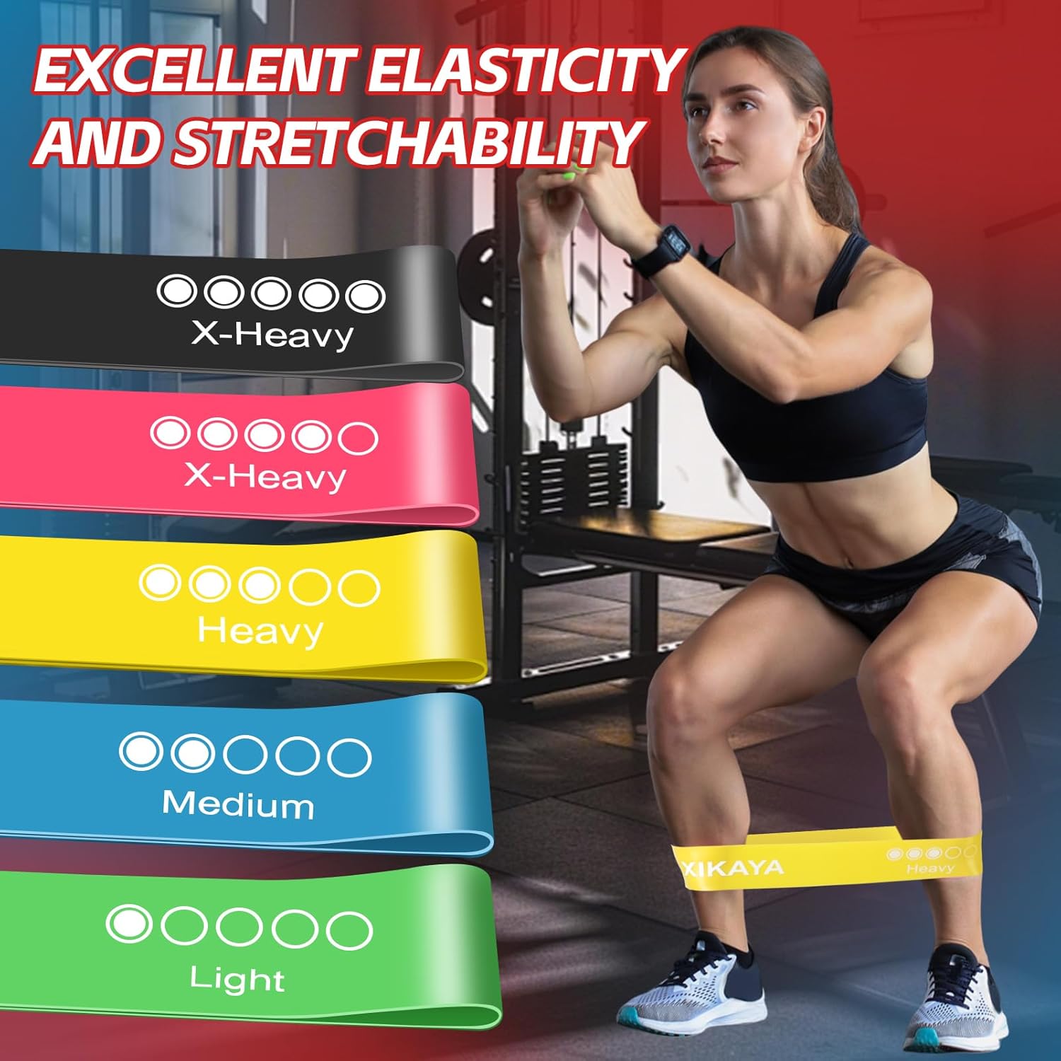 Fitnessbänder (5er-Set) Widerstandsbänder mit 5 Stufen, Fitnessband Widerstand, mit Trainingsanleitung und Farbkartonverpackung, Gymnastikband für Muskelaufbau, Yoga – Bild 5
