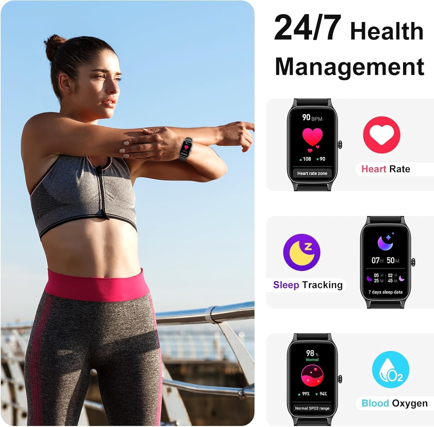 Smartwatch Herren Damen 2026, 1,57 Zoll HD Fitnessuhr Herren mit Telefonfunktion, Wasserdichter Aktivitätstracker 110+ Sportmodi, Fitnesstracker mit Schlafmonitor Schrittzähler, Uhr für Android/iOS – Bild 3
