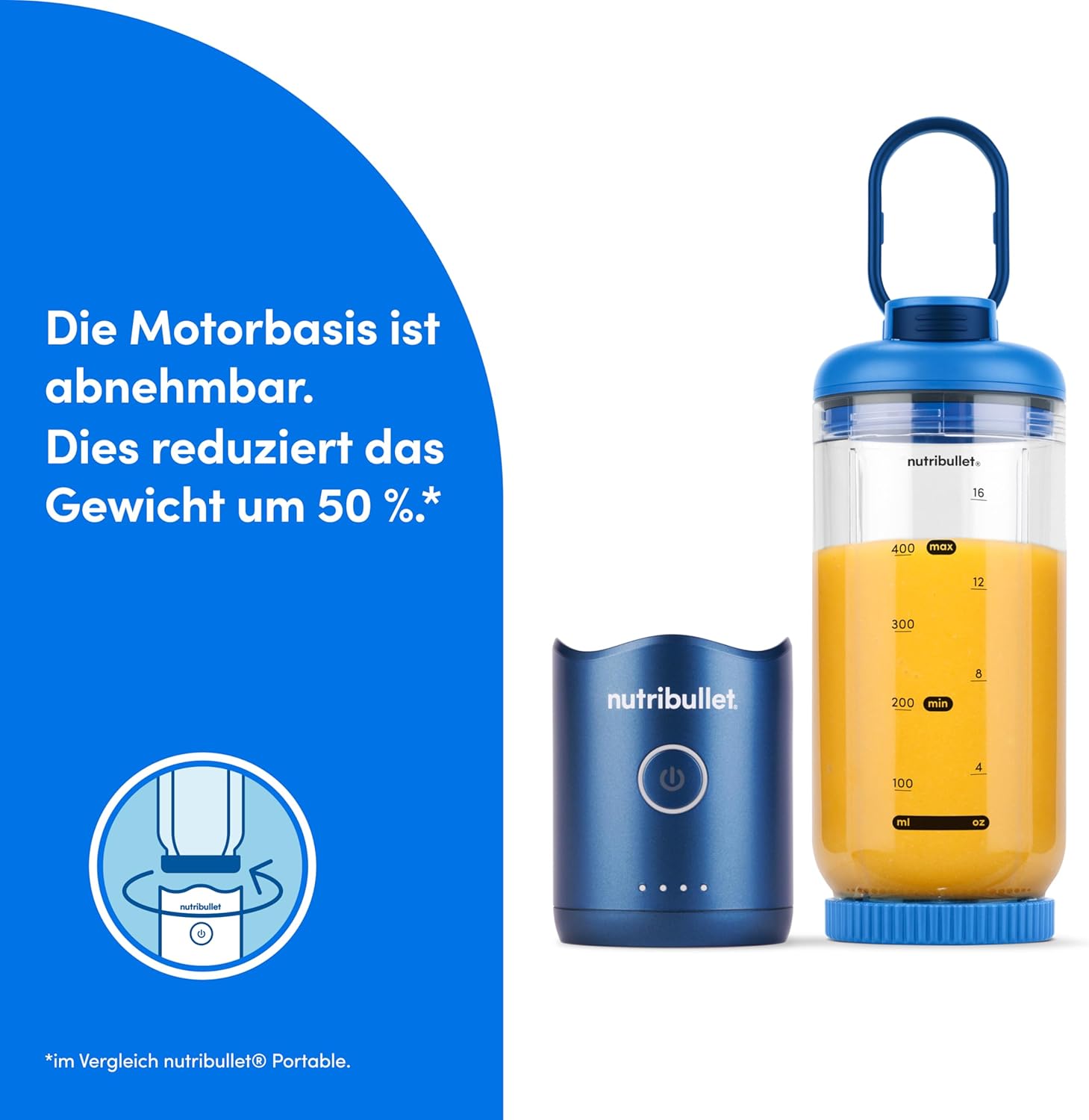 Nutribullet Flex 590 ml tragbarer Smoothie-Mixer mit Trinkdeckel, zerkleinert Eis und gefrorene Früchte, USB-C, Tragegurt, BPA-freier Becher, leicht zu reinigen, blau (NBP013BL) – Bild 4