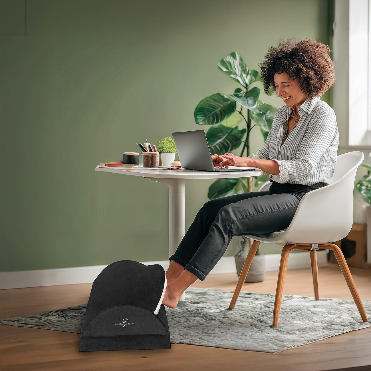 Schreibtisch-Fußwärmer: Ergonomische Schreibtisch-Fußstütze mit Fußtasche und 3 Höhen (Fußstütze, Fußhocker, Stuhl) – Bild 6