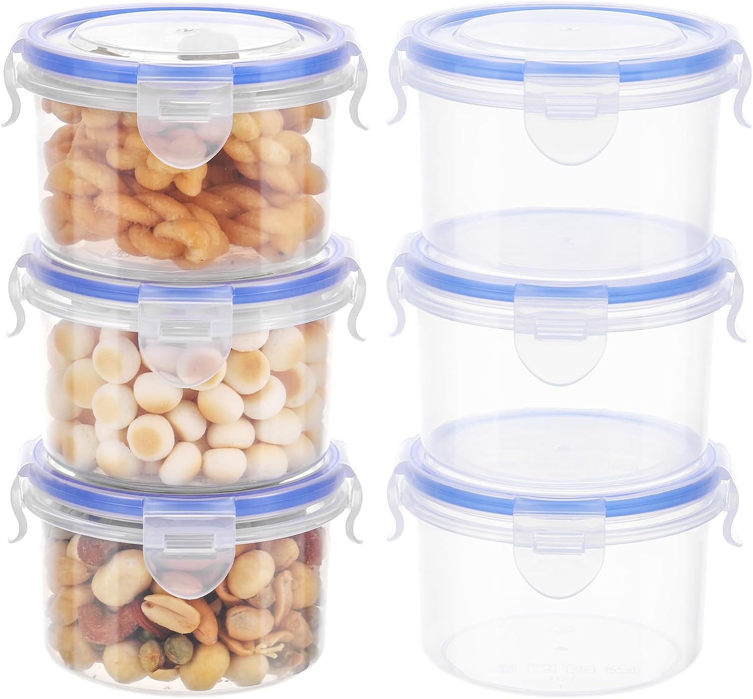 Kssvzz 6 Stück 300 ml Frischhaltedosen mit Deckel, rund, luftdicht, Kunststoffschüssel, auslaufsicher, Meal-Prep-Boxen, stapelbar und langlebig, Gefrierbehälter, klein, BPA-frei