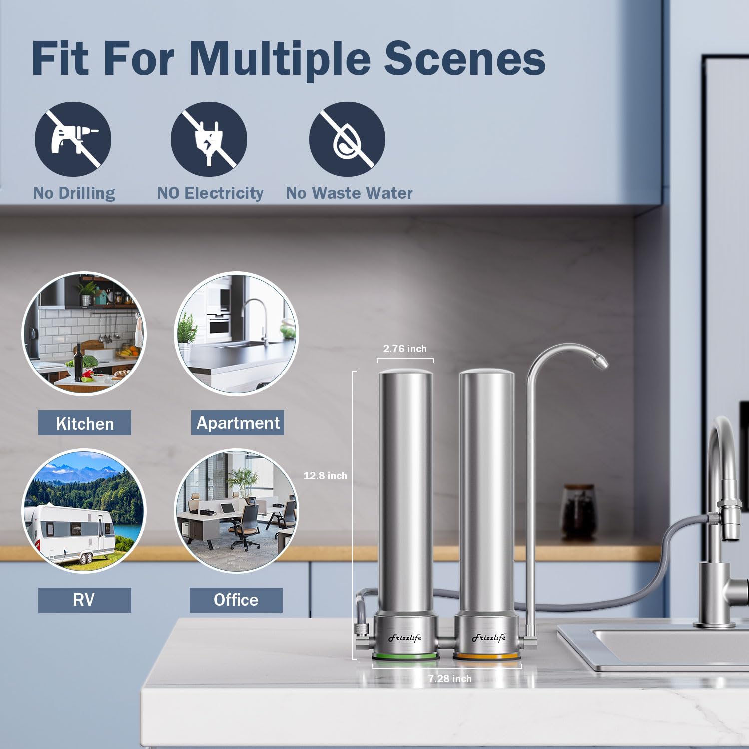 Frizzlife DS99-S Gegenwasserfiltersystem, 7-stufige Wasserfilterung aus Edelstahl, 0,5 Mikron NSF-zertifizierte Elemente, reduziert 99,99 % Blei, Chlor, Schwermetalle, Kalk und Kalkablagerungen – Bild 6