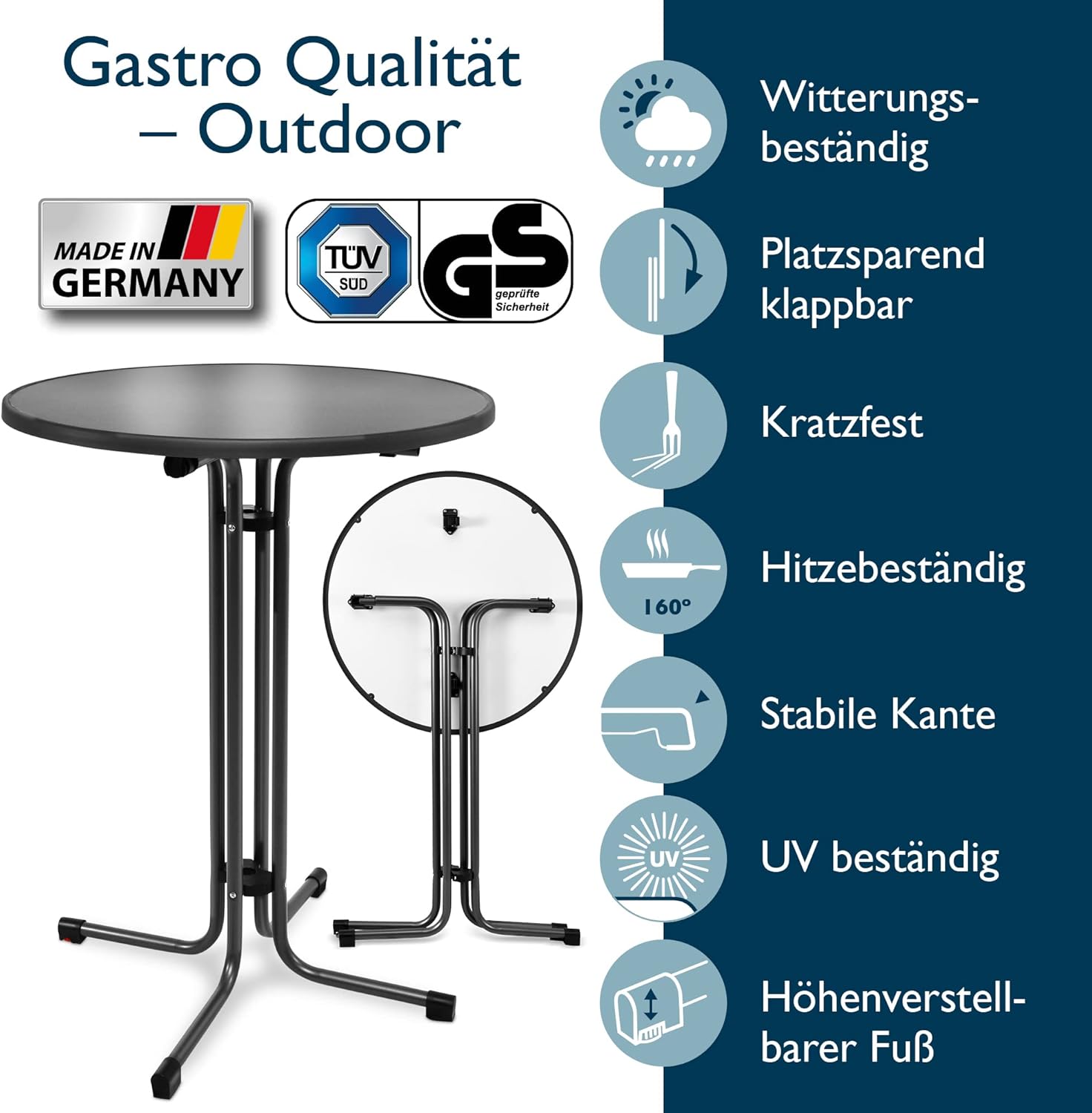 Beautissu Gastro-Bistrotisch klappbar Ø 80 cm Sylt Outdoor-Bistrotisch rund anthrazitgrau – wetterfester Klapptisch in Gastro-Qualität & hitzebeständig – Bild 3