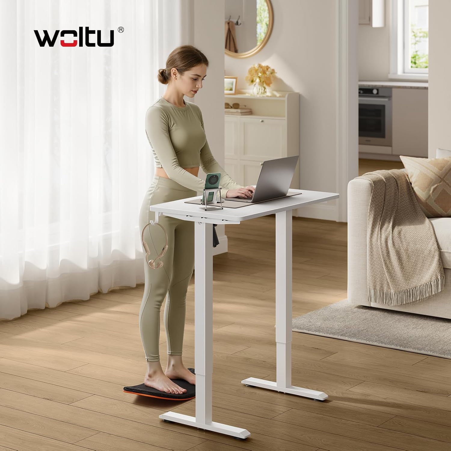 WOLTU Höhenverstellbarer elektrischer Schreibtisch mit Memory-Funktion & Kollisionsschutz, 80 kg Tragkraft, leise, Computertisch für Home Office, Arbeitszimmer, 80 x 48 cm, Weiß – Bild 2