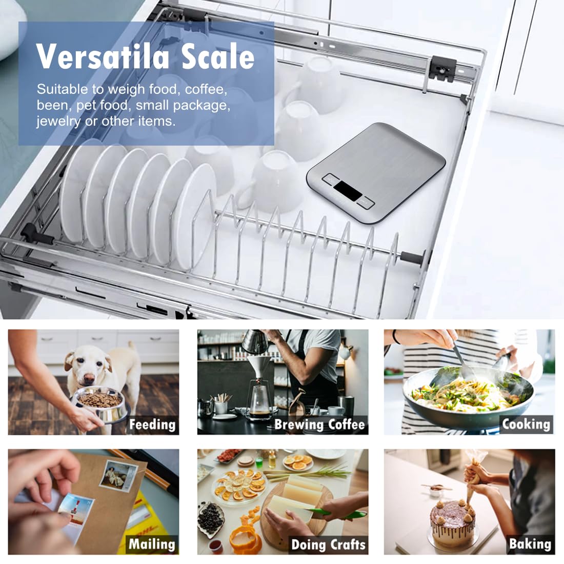 NUTRI FIT Digitale Küchenwaage aus Edelstahl, ultraflache elektronische Kochwaage Lebensmittelwaage, 4 Einheiten, 5kg/11lb, LCD-Anzeige, AAA Batterien-Silbergrau – Bild 8