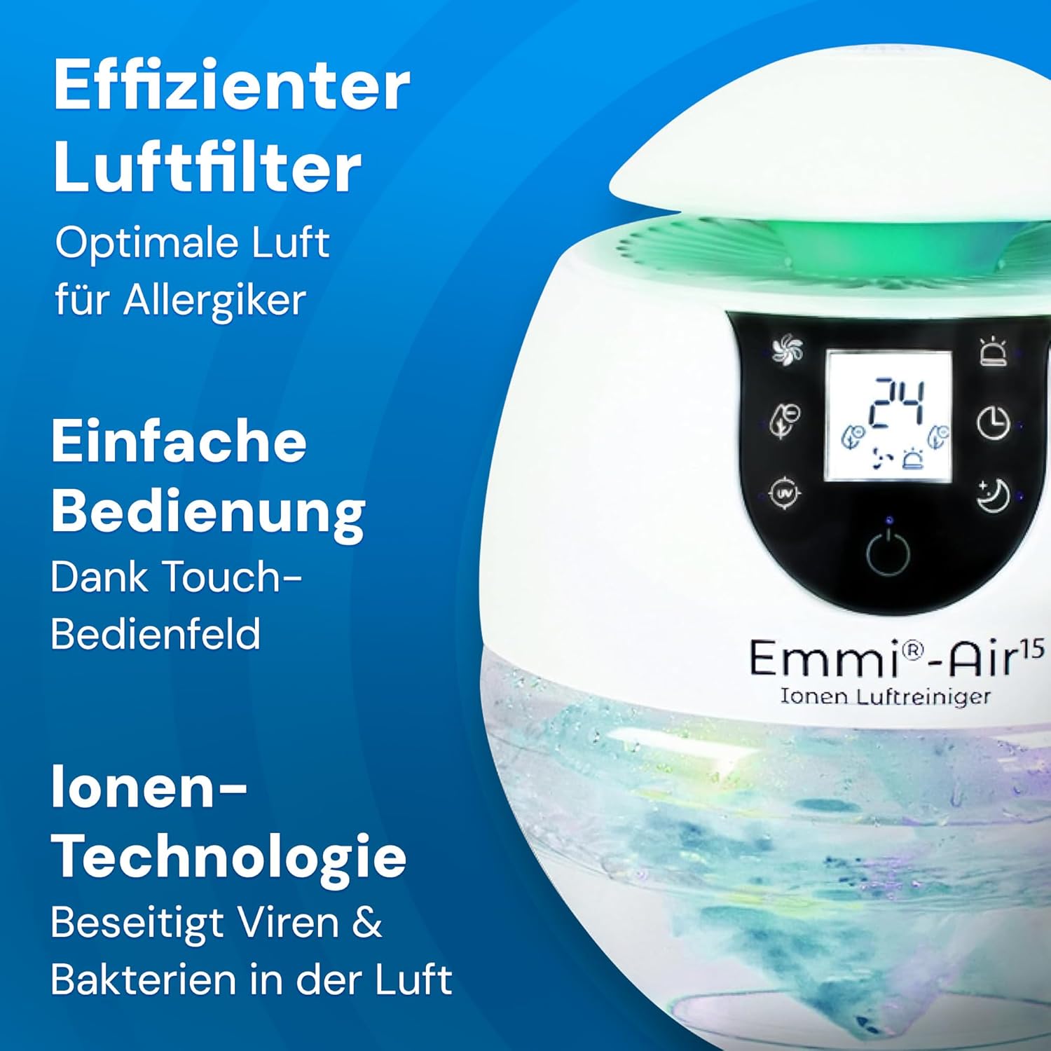 emmi-AIR Luftreiniger bis 35 m², leiser Luftreiniger ohne Filter, Negativ-Ionen-Technologie gegen Staub, Pollen & Gerüche, Luftreiniger für Allergiker, energieeffizient und wartungsfrei – Bild 5