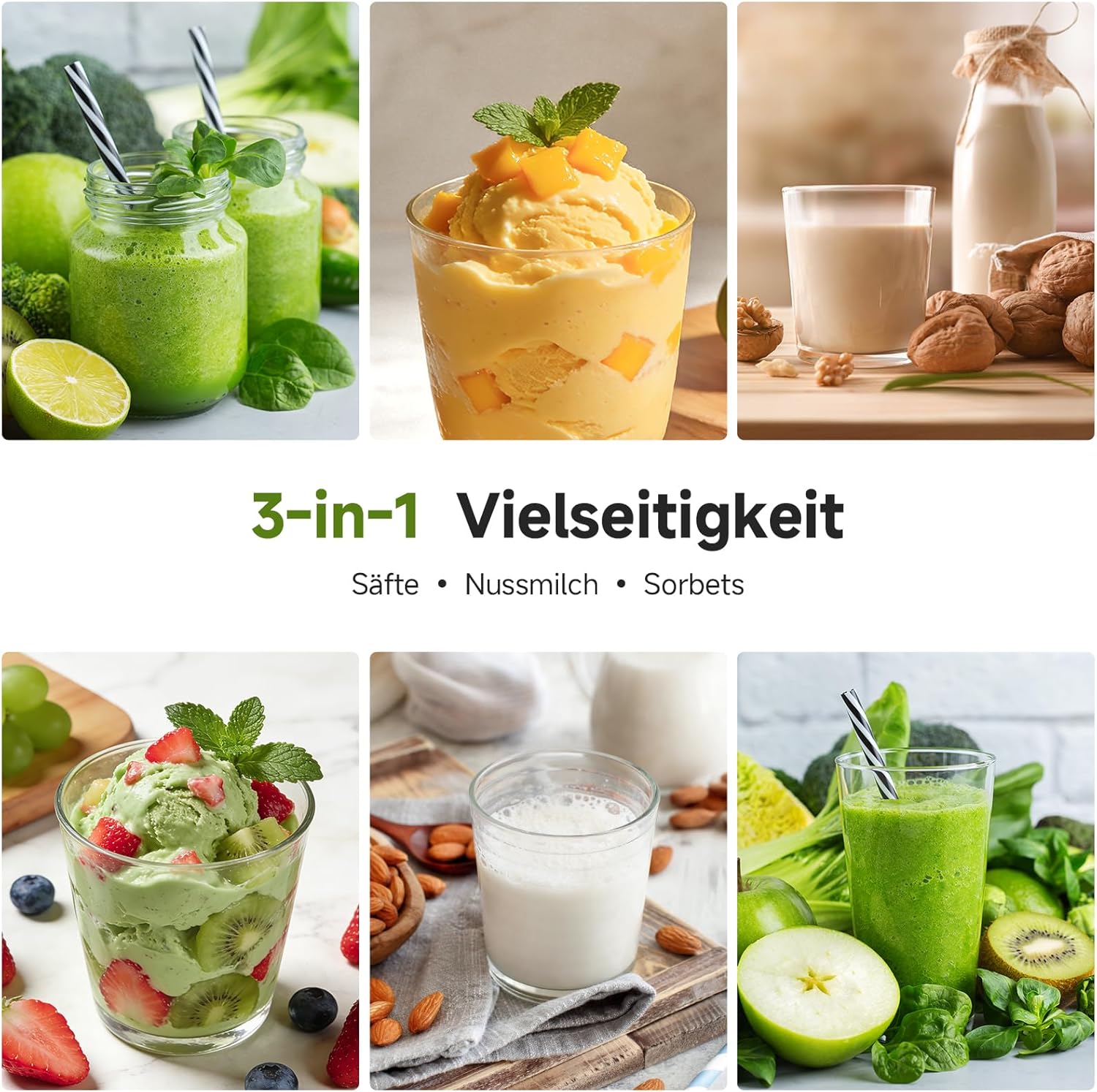 AMZCHEF Slow Juicer Kaltpress-Entsafter für Obst & Gemüse, 160 mm XXL-Einfüllöffnung für ganze Früchte, 2,5 l Behälter, 2 Filter für Saft und Sorbet, leise und leicht zu reinigen, schwarz – Bild 6