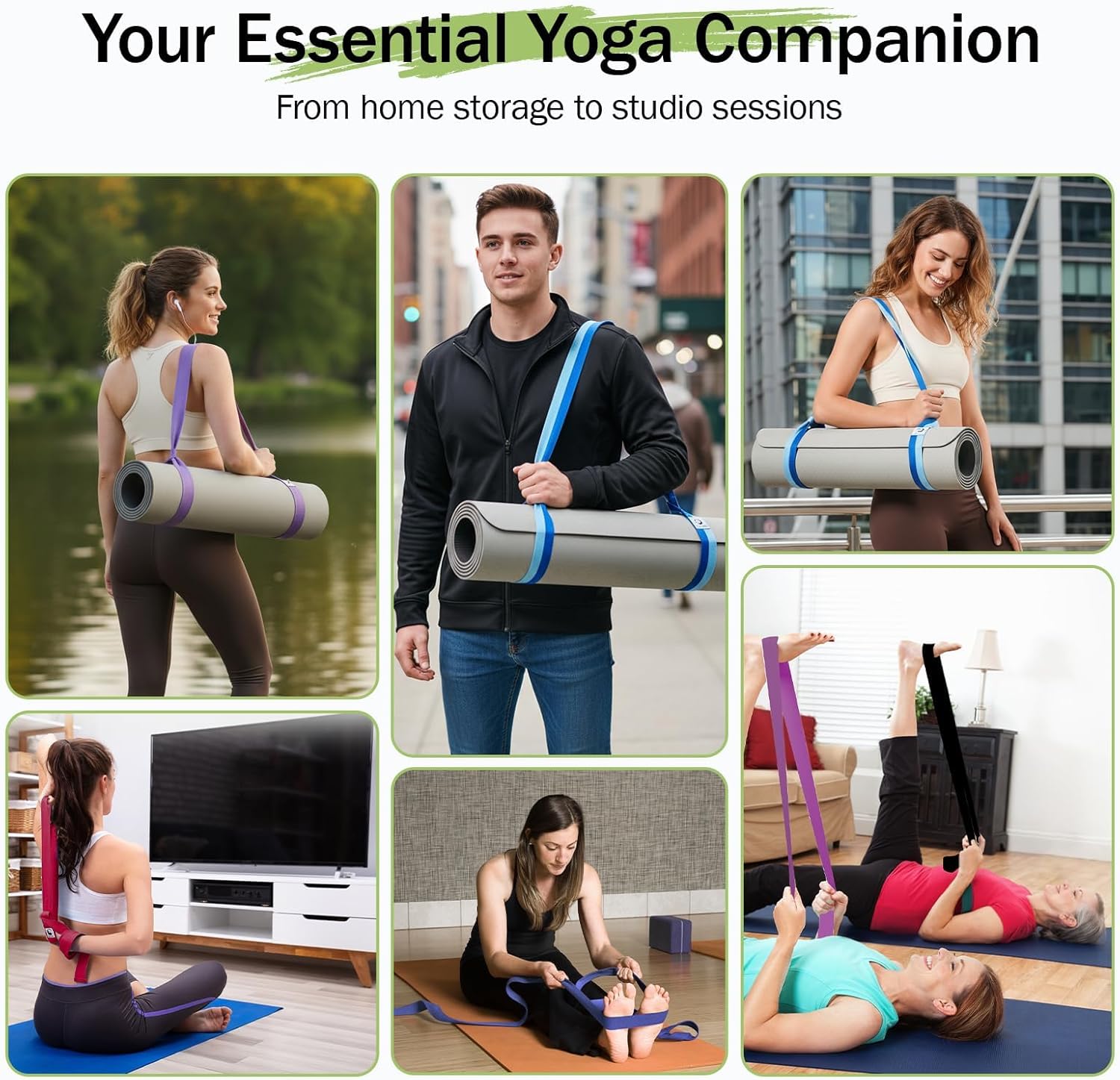 Slim Panda Yogamatten-Tragegurt aus Baumwolle, verstellbarer Yogamatten-Tragegurt für alle Yogamatten-Größen, elastischer Yoga-Gurt für Pilates, Stretching und Fitness (Yogamatte nicht im Lieferumfang enthalten) – Bild 8