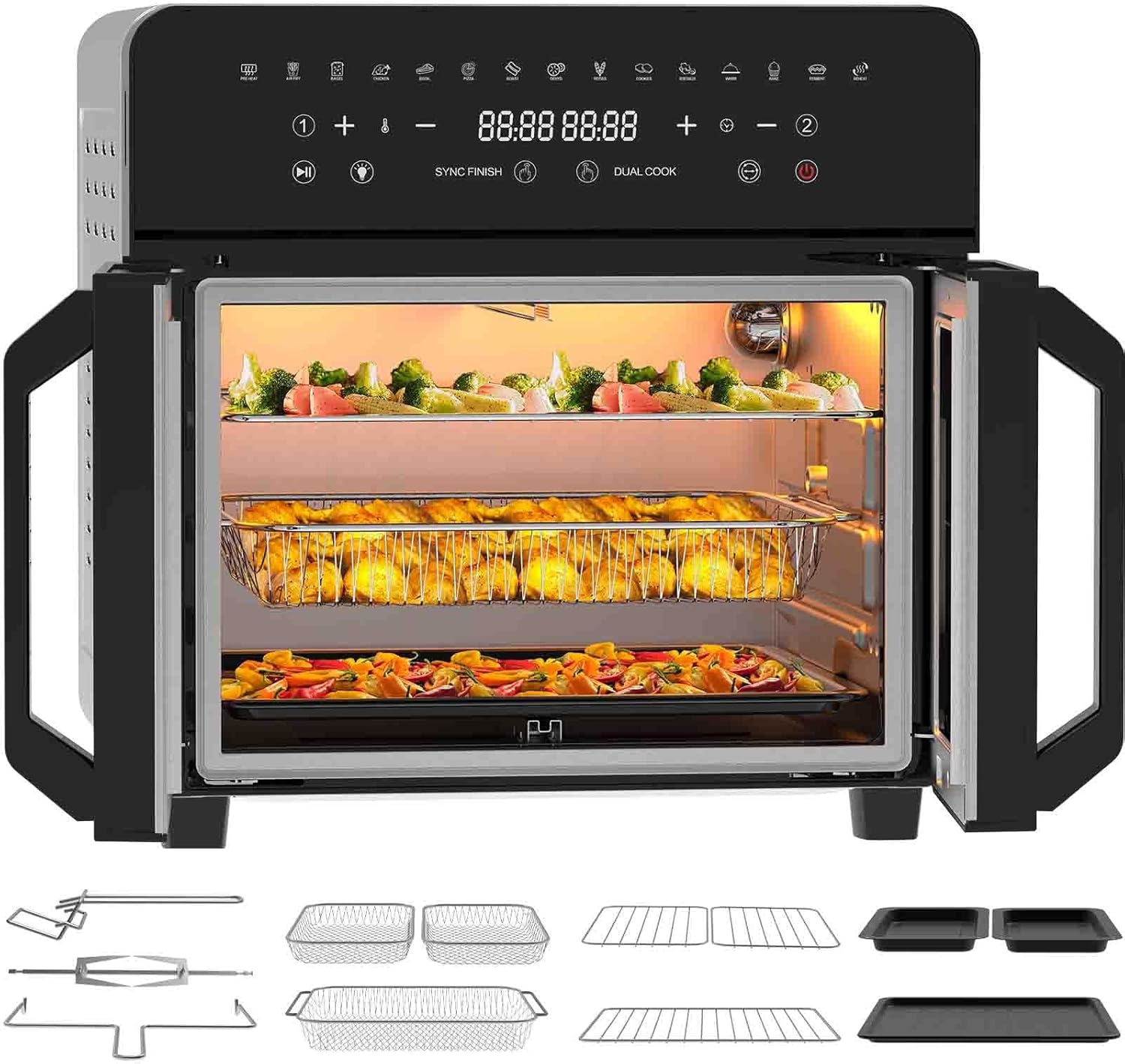 Heißluftfritteuse 23L Dual Zone – XXL Airfryer mit französischer Tür, Heißluftfritteuse mit Doppelkammer, 15 Programme, 2200 W, 12 Zubehörteile, herausnehmbare Trennwand für den Garraum, 50–200 °C – Bild 7