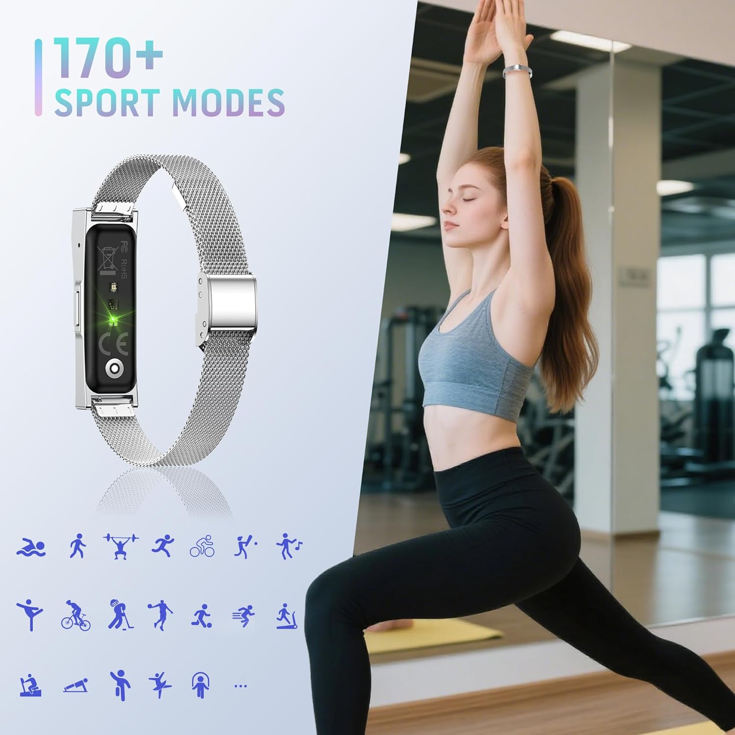 Fitness-Tracker mit über 170 Sportmodi, GPS-Damen-Schrittzähleruhr, Aktivitäts-Tracker IP68, Fitness-Uhr mit Bluetooth-Benachrichtigung – Bild 2