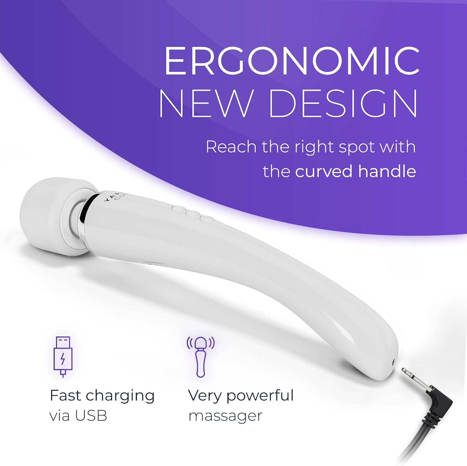 Yarosi Curve-Massagegerät – Massagestab mit 8 leistungsstarken Geschwindigkeiten und 20 Vibrationsmustern – starker Vibrator gegen Muskelschmerzen und Erholung beim Sport – Weiß – Bild 4