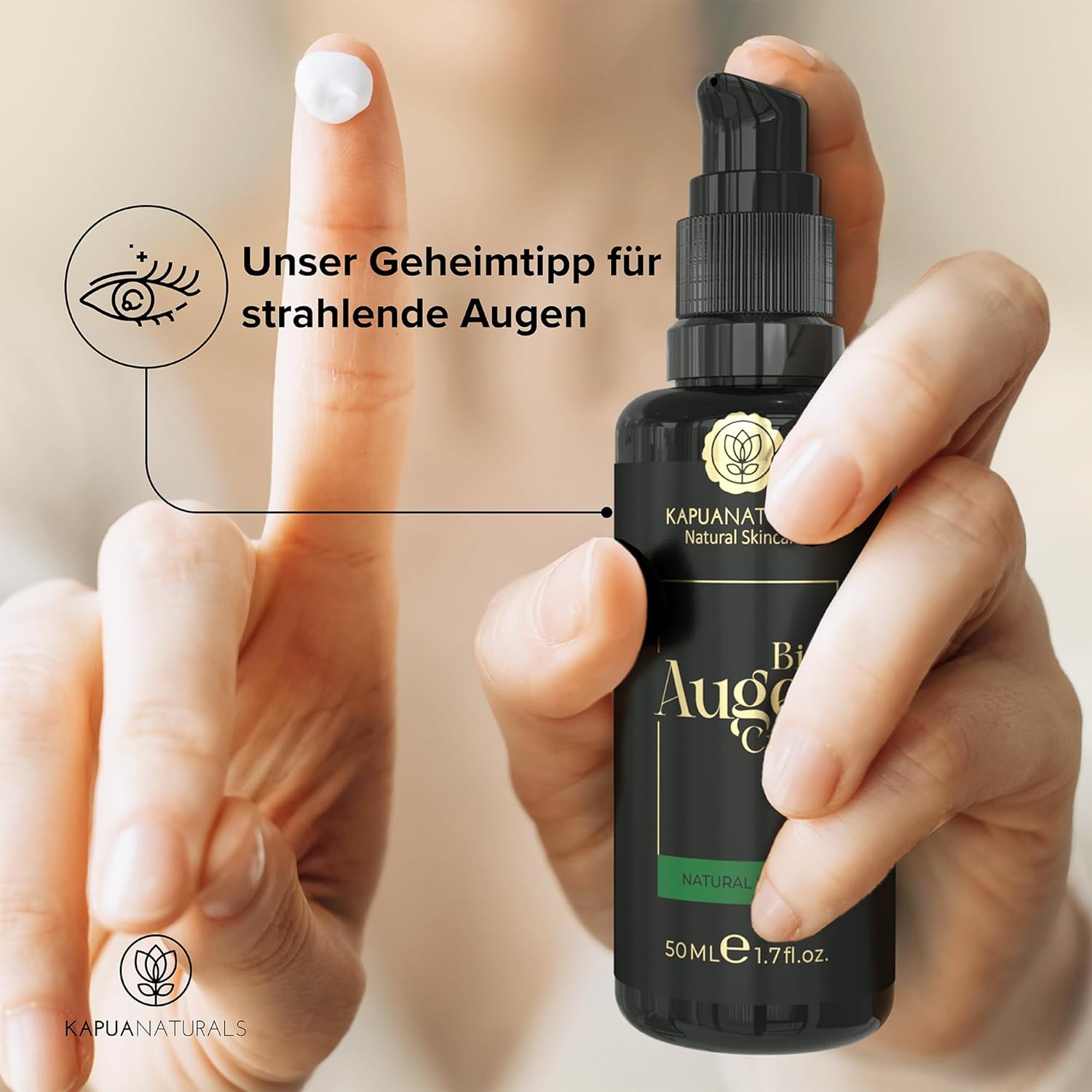 Bio-Augencreme hochdosiert 50 ml + Hyaluronsäure + Allantoin + Arganöl • 100 % vegan & biologisch • Augencreme gegen Falten & Augenringe • Premium Anti-Aging Augenpflege Made in Germany • Augenringe entfernen – Bild 7