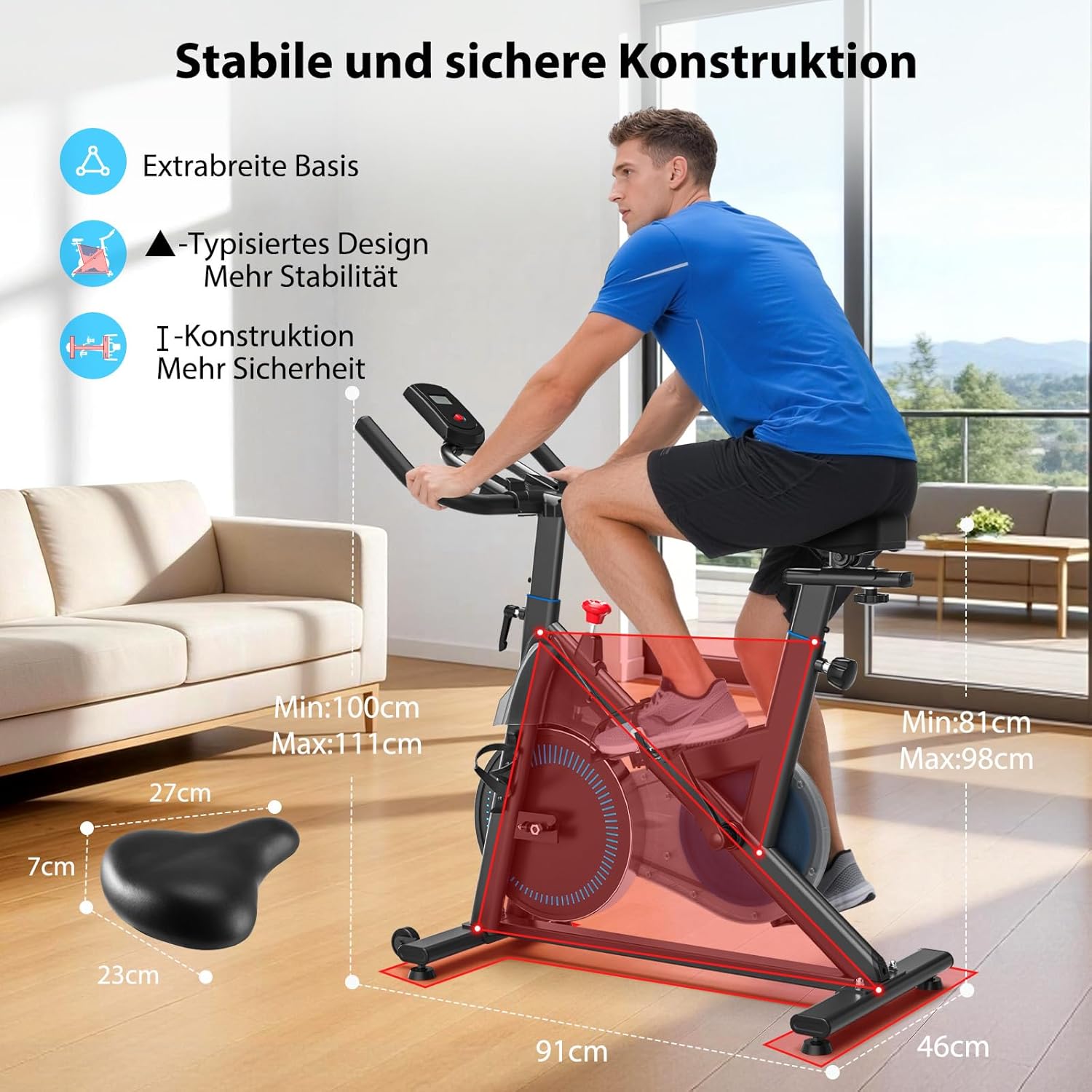 Wenoker Heimtrainer Fahrrad mit verstellbarem Magnetwiderstand, Ergometer Hometrainer Fahrrad mit APP, LCD-Monitor, Tablet-Halterung, Höhenverstellbar, Leises Fitnessbike Bis 160kg – Bild 7