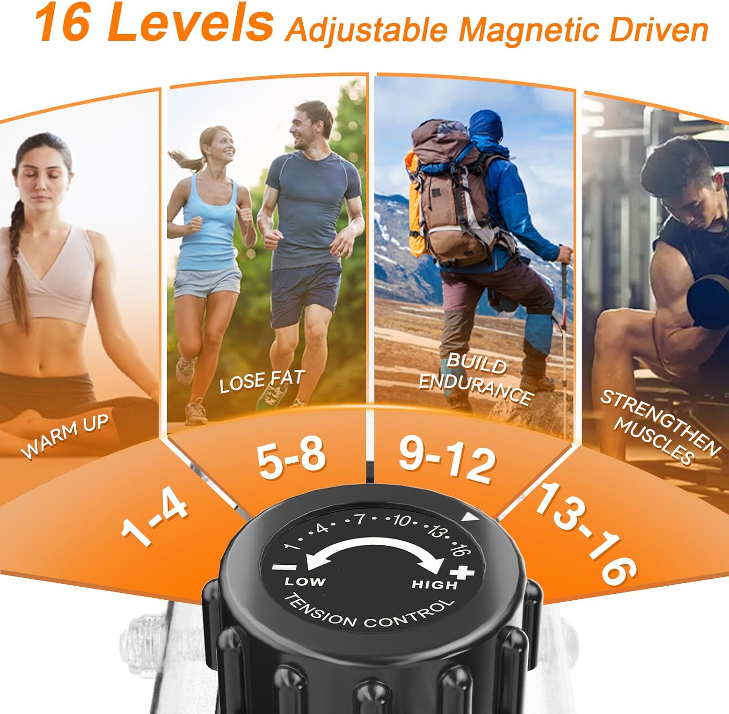 Dskeuzeew faltbares Heimtrainer-Fahrrad mit 16 magnetischem Widerstandssystem und Widerstandsband, Indoor-Ergometer-Fahrrad, Indoor-Fahrrad, LCD-Display, platzsparend – Bild 3