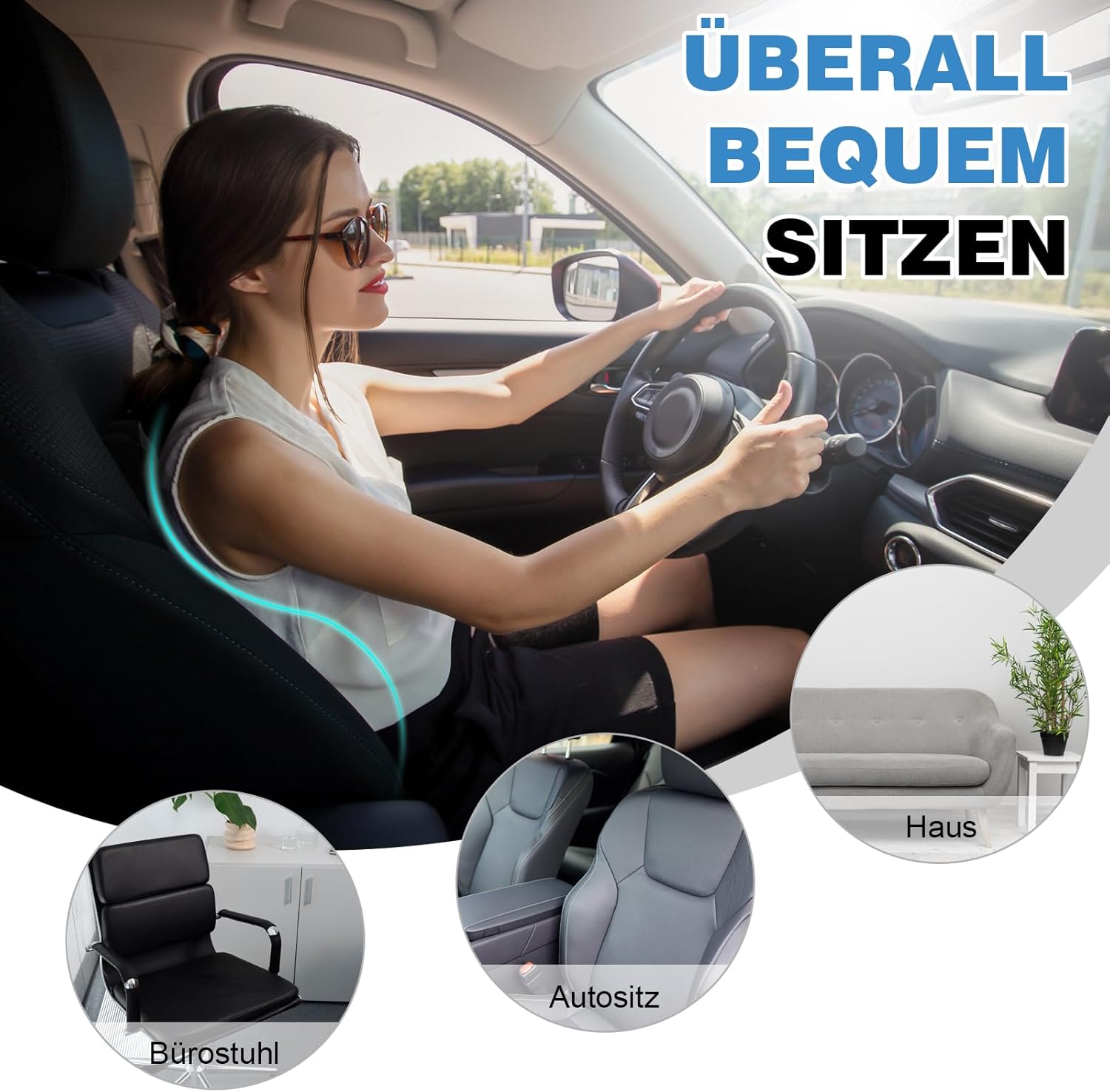 Lendenkissen, Lendenkissen Auto, Lordosenstütze, Rückenkissen, Memory-Schaum, ergonomisches Rückenstützkissen für Zuhause, Büro, Auto, Schwarz – Bild 5