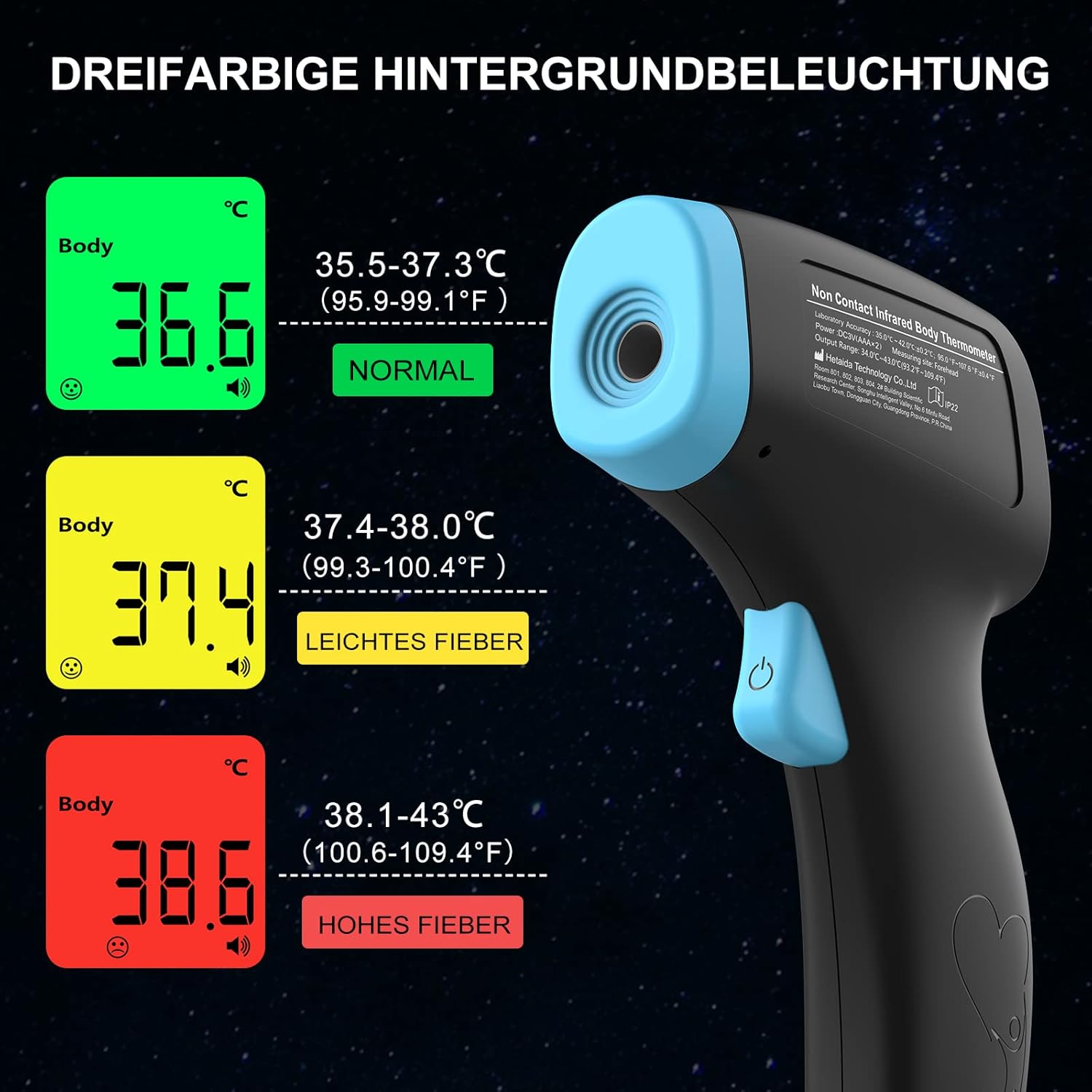 Fieberthermometer, kontaktloses Infrarot-Stirnthermometer für Babys und Erwachsene, digitales Fieberthermometer mit sofortigen und genauen Messwerten, Fieberalarm, 50-Speicherfunktion – Bild 3