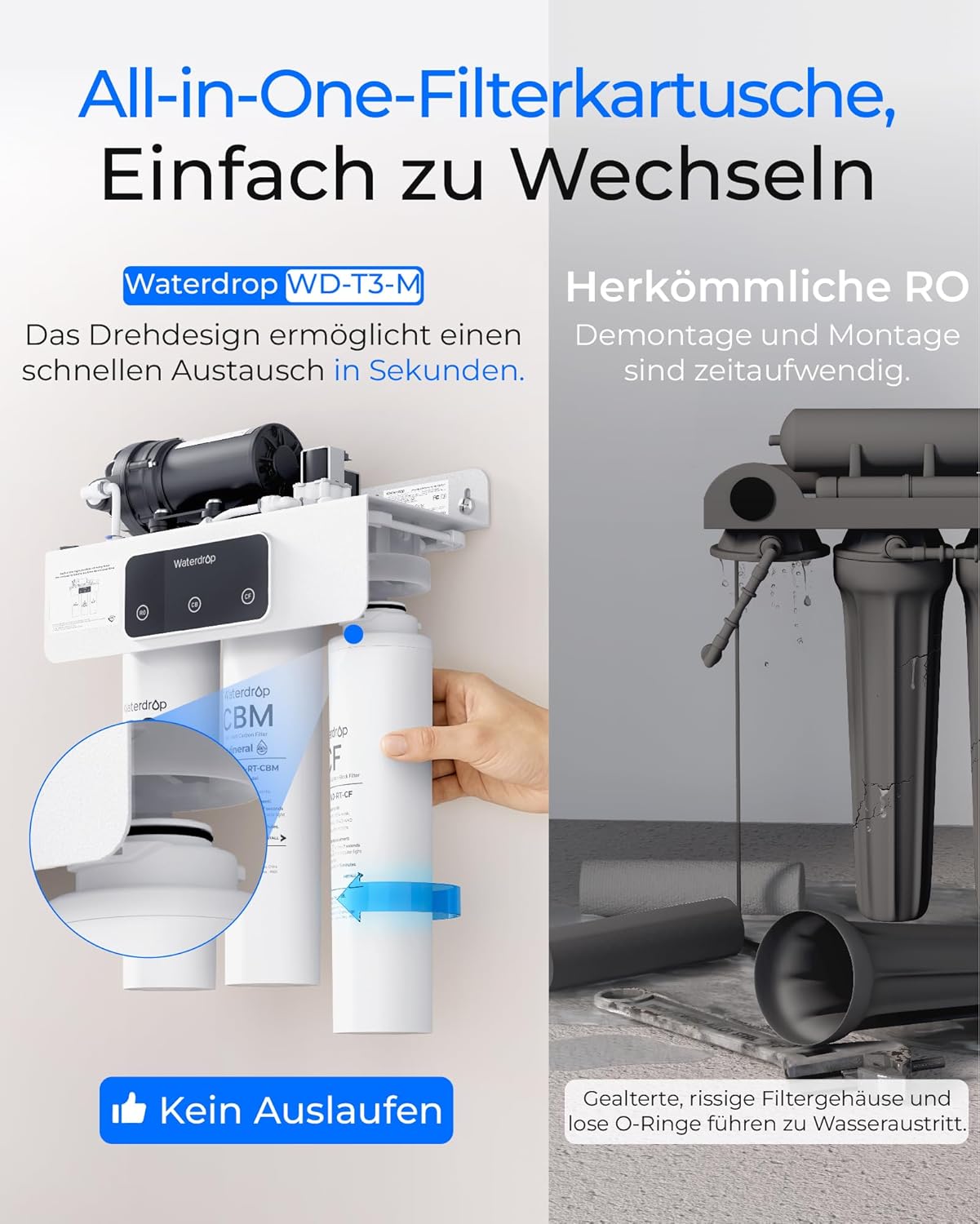 Waterdrop T3-M Remineralisierungs-Umkehrosmosesystem, NSF/ANSI 372-zertifiziert, 9-stufiger RO-Wasserfilter, 450 GPD Tankless-Wasserfiltersystem, 2:1 rein zum Abfluss, Stromanschluss erforderlich – Bild 8
