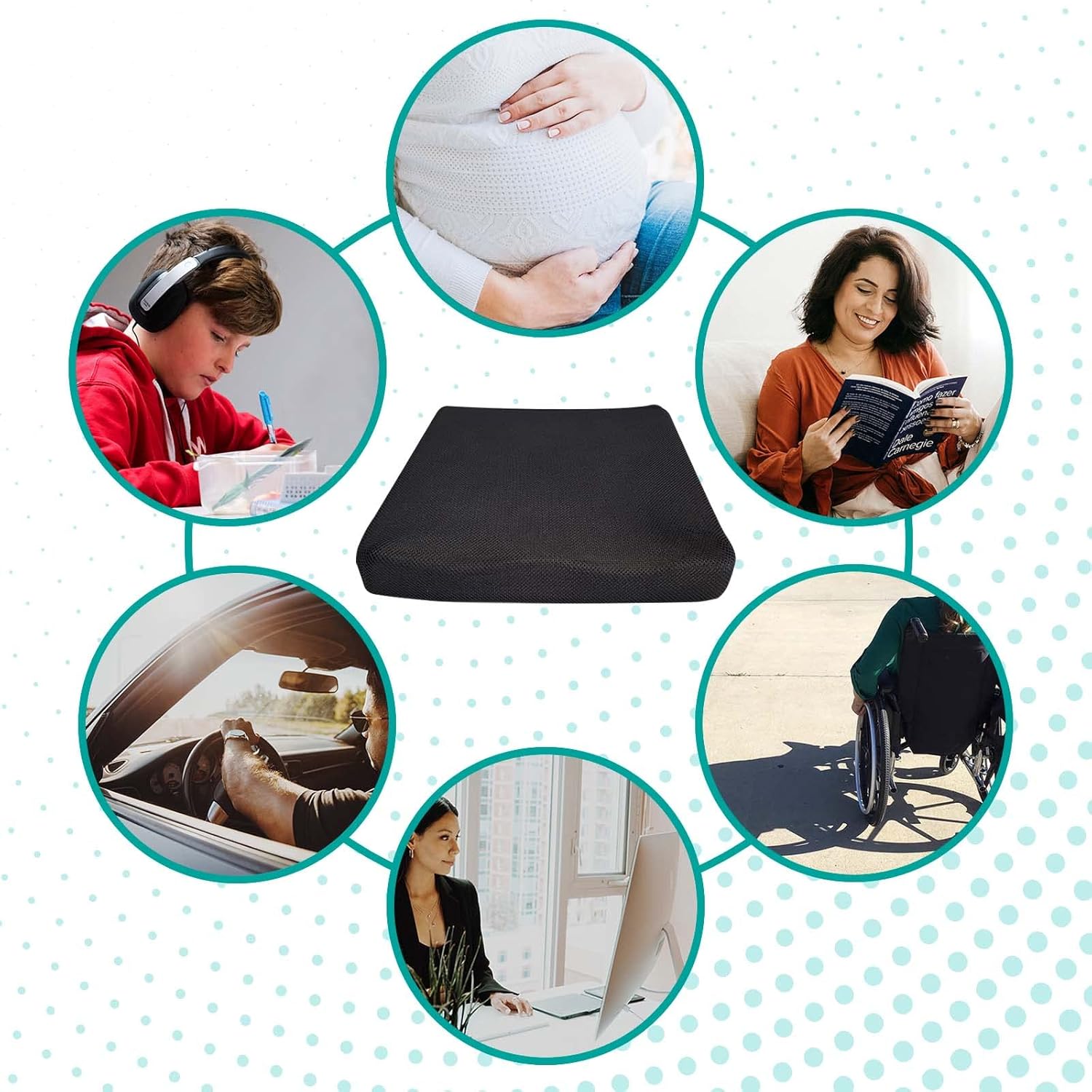 Sitzkissen Orthopädischer Memory-Schaum + HR-Schaum 42 x 42 x 8 cm – Orthopädisches Sitzkissen, Dekubitus-Sitzkissen, Rollstuhl-Sitzkissen – waschbarer Bezug Valentia Medical – Bild 5