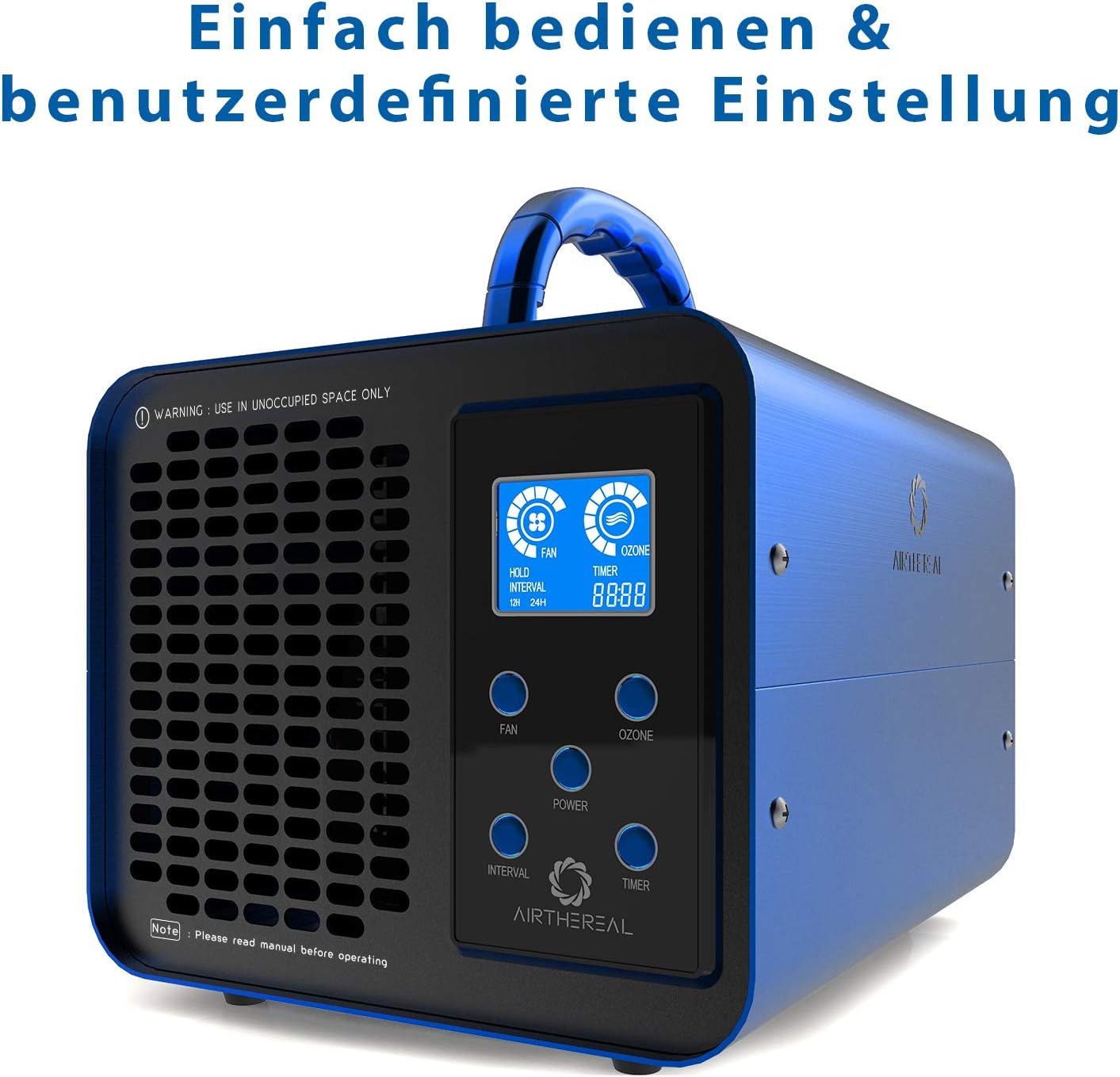 Airthereal MA10K-PRODIGI Digitales Ozongerät, leistungsstarker O3-Ozongenerator zur Geruchsentfernung, Luftionisator und Desodorierer für große Räume, Autos und Rauch, mit Timer, Blau – Bild 3