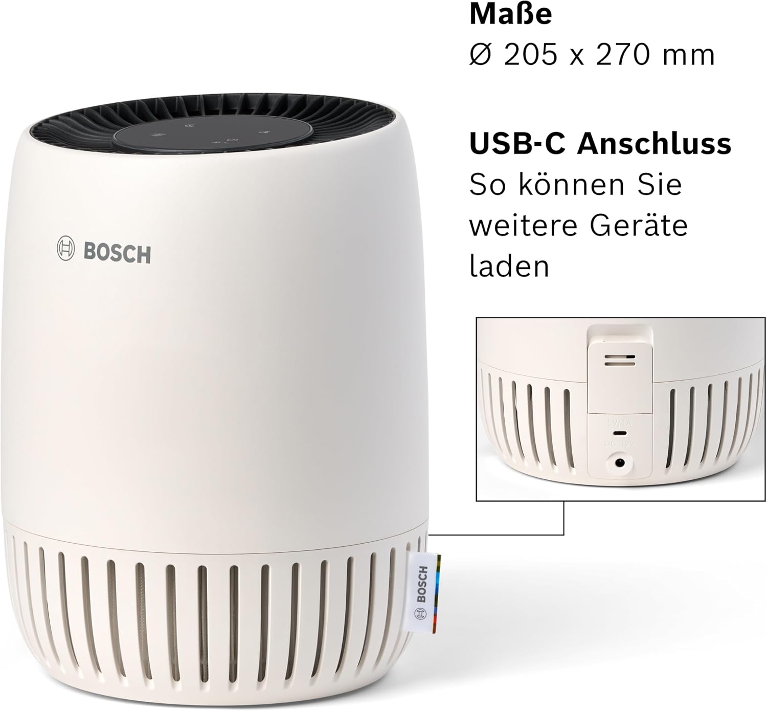 Bosch Air 500 Luftreiniger – Für Räume bis 20 m² – Entfernt effizient Schadstoffe – Mit 2-in-1-Luftfilter, Smart Sensor, Automatikmodus, Schlafmodus (< 25 dB(A)) – CADR: 70 m³/h – Bild 6