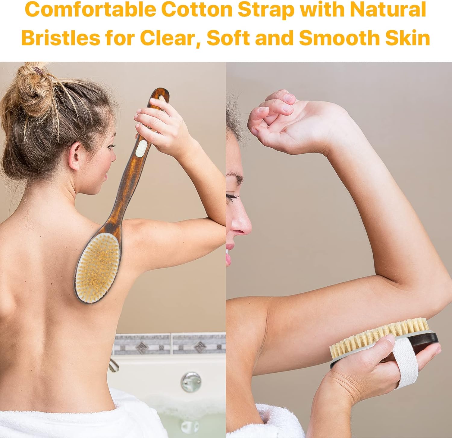 2er-Set Rückenbürste, Badebürste, Duschbürste mit langem Griff, Körperbürste, Peelingbürste, Naturborsten, Badebürste zur Entfernung abgestorbener Haut, Cellulite, verbessert die Lymphfunktionen – Bild 2