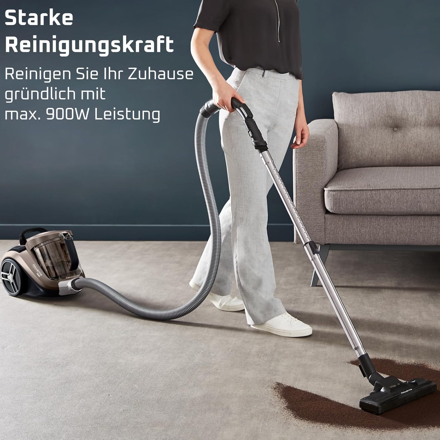 Rowenta Compact Power XXL Animal Beutelloser Staubsauger, 900 Watt, 3-Stufen-Filtersystem, XXL-Kapazität, 8,80 m Reinigungsradius, inklusive umfangreichem Zubehör, Bronze, RO4B50 – Bild 2