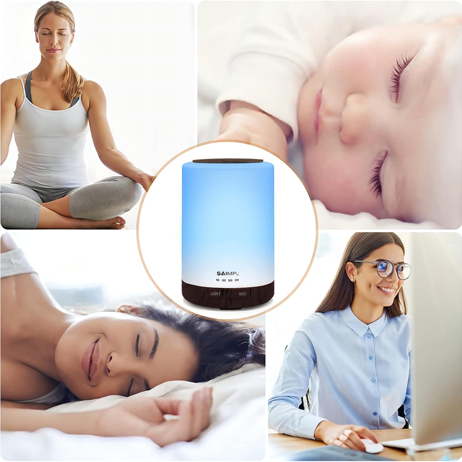 Aromadiffusor, 300 ml, leiser Ultraschall-Luftbefeuchter, Duftöl-Diffusor, Timer & wasserlose automatische Abschaltung, 7 Farben LED, Aromatherapie-Düfte-Luftbefeuchter für Zimmer, Büro, Yoga, Spa usw – Bild 7