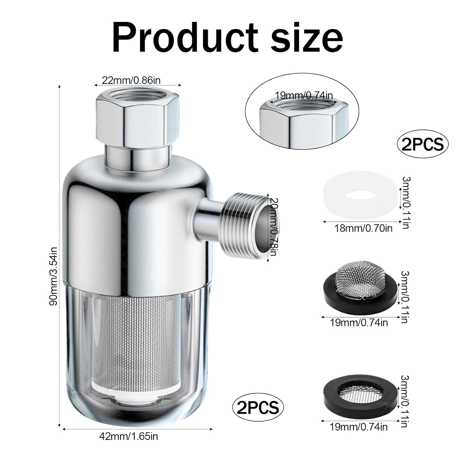 2 Stück Wasserfilter Dusche 1/2 Zoll Wassersystem Vorfilter Warmwasserbereiter Filter Dusche Kalkfilter mit 40μm Edelstahl-Filterelement Wasserfilter für Waschmaschine Wasserhahn Toiletten – Bild 2