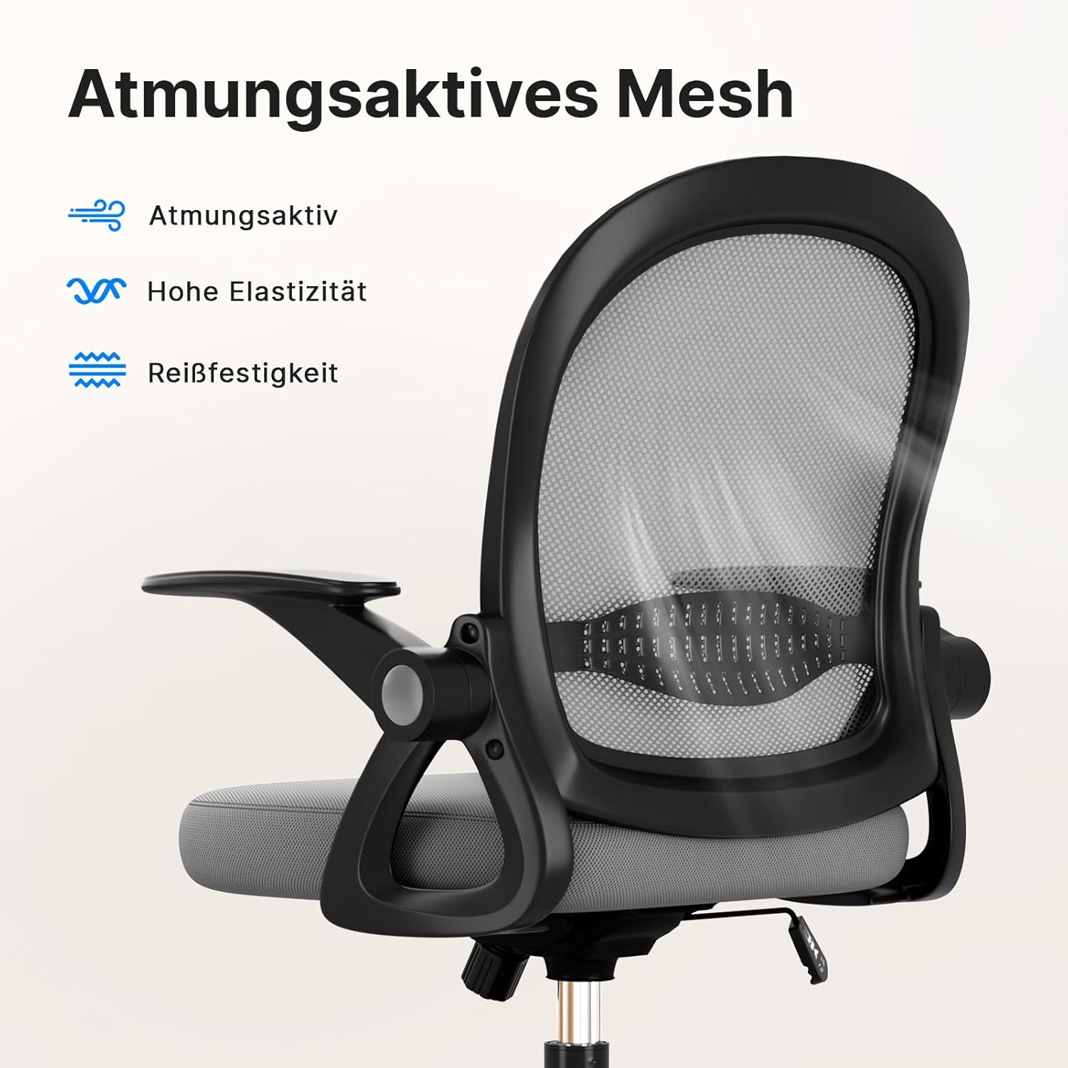 naspaluro Bürostuhl, ergonomischer Schreibtischstuhl mit atmungsaktiver Netzpolsterung, hochklappbare Armlehnen, höhenverstellbarer Computerstuhl, leichter Stuhl, 360°-Drehstuhl, dunkelgrau – Bild 5