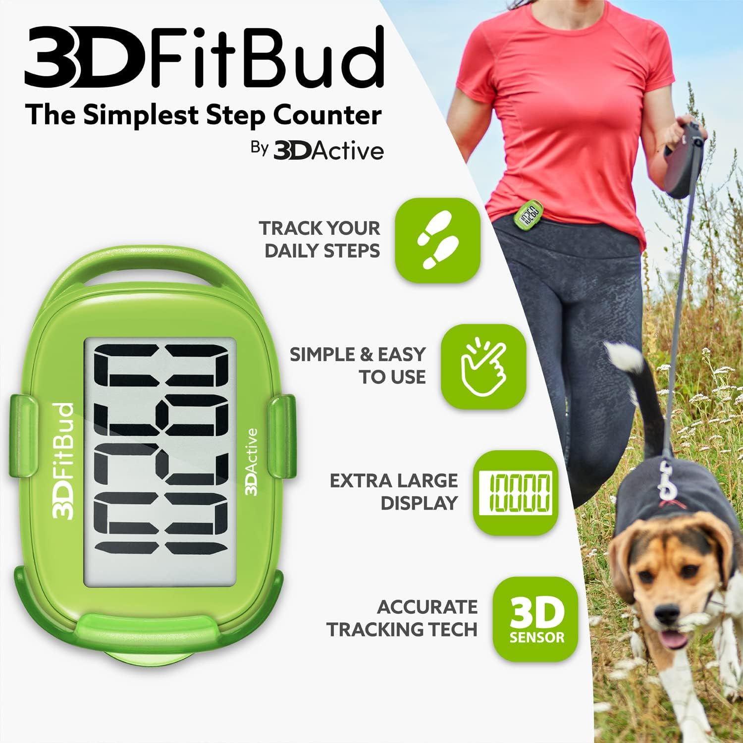 3DFitBud Easy Pedometer Walking 3D-Schrittzähler mit Clip und Trageband A420S – Bild 2