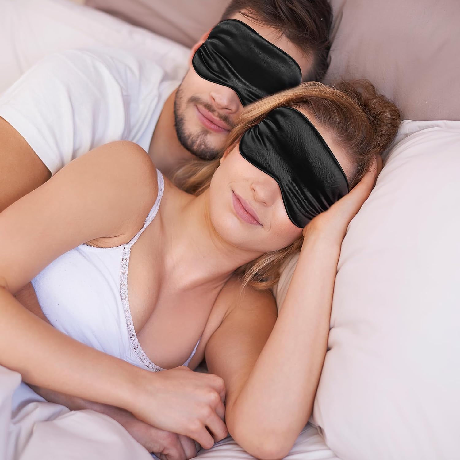 4 Stück Schlafaugenmasken für Männer und Frauen, Seidenschlafmaske, verstellbare Augenmaske mit elastischem Band, lichtblockierende Schlafaugenmaske für Yoga, Reisen (schwarz) – Bild 3