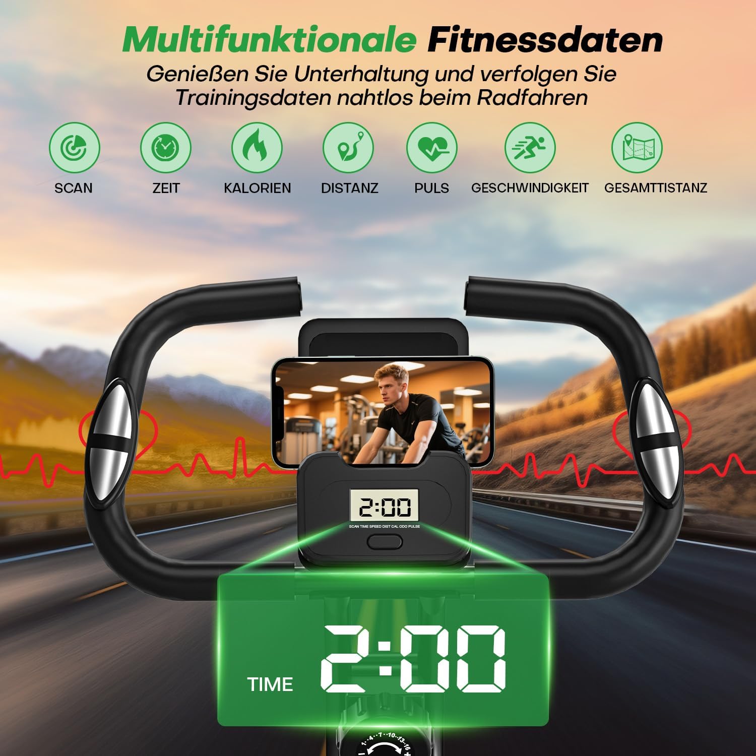Heimtrainer Fahrrad Klappbar,VANNECT Hometrainer Fahrrad Klappbar,Ergometer Heimtrainer mit 16 Stufen Magnetwiderstand,Herzfrequenzsensor,LCD-Monitor & Komfort-Sitz für Zuhause & Büro,bis 150kg – Bild 5
