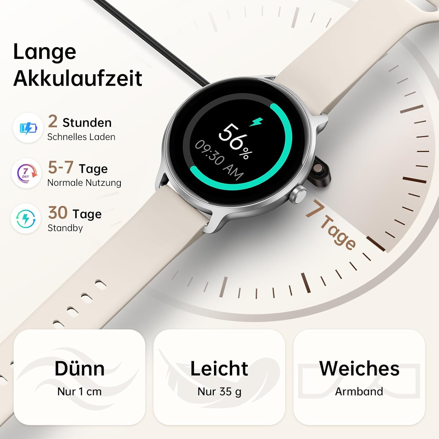 Smartwatch Damen Herren rund 1,27 Zoll AMOLED Smartwatch mit Telefonfunktion, Fitnessuhr mit Herzfrequenzmesser SpO2 Schlafmonitor Schrittzähler 120+ Sportmodi Sportuhr IP68 Wasserdicht für iOS Android Beige – Bild 8