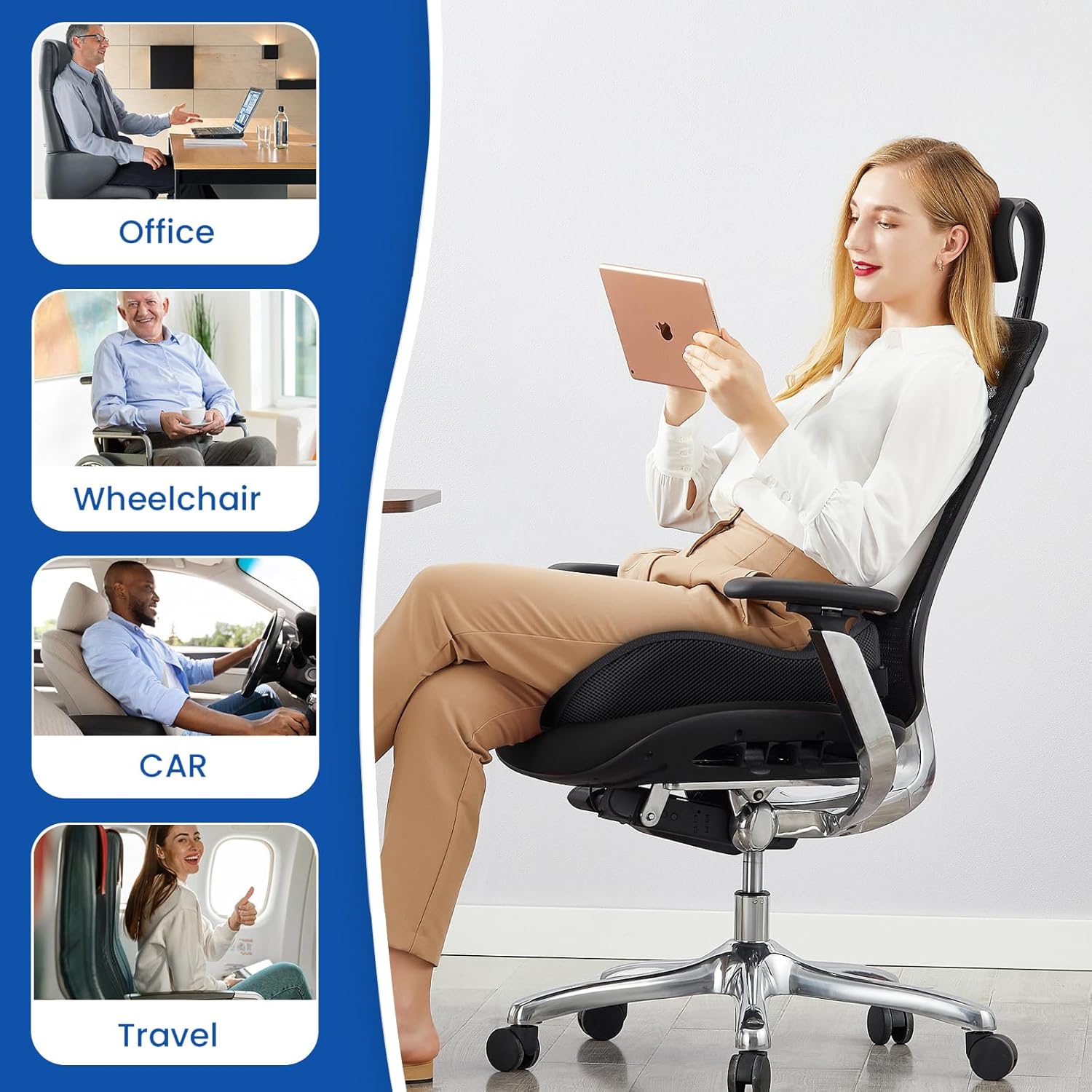 Orthopädisches Memory-Schaum-Sitzkissen von Benazcap – ergonomisches Kissen zur Druckentlastung bei langem Sitzen, ideal für Auto-, Büro-, Gaming- und Wohnzimmerstühle mit waschbarem Bezug – Bild 6