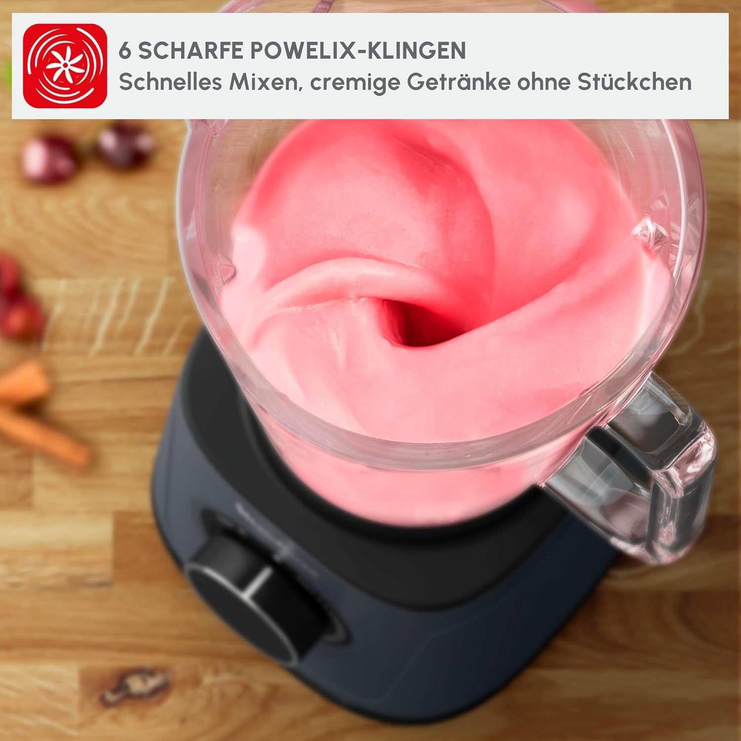 Tefal PerfectMix Essential BL771BF0 Hochgeschwindigkeitsmixer, stufenlos einstellbare Geschwindigkeit, Pulse-Funktion, abnehmbare Powelix-Klingen, hitzebeständiger 2-Liter-Glasbehälter, 1200 W, Grau – Bild 4