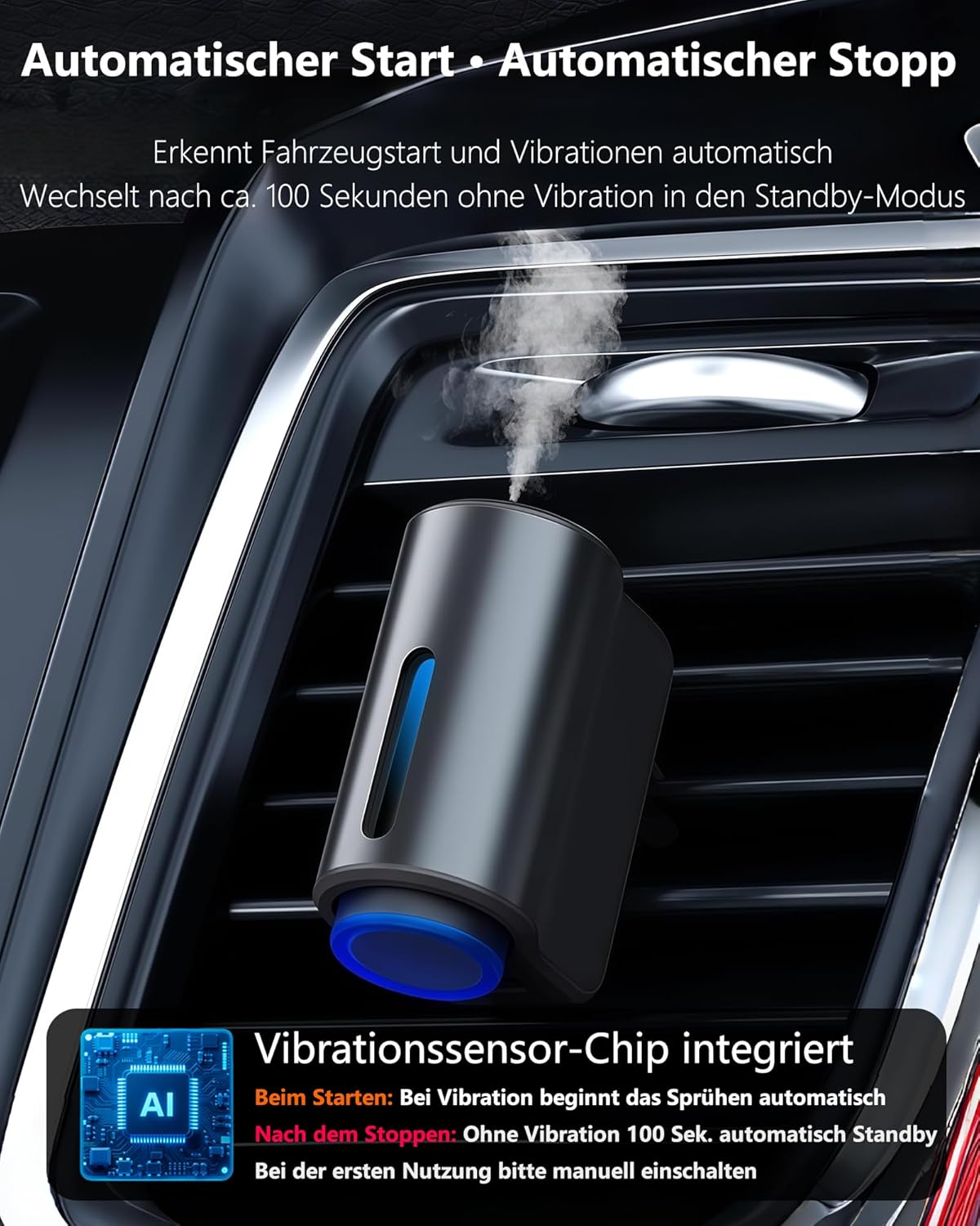 Elektroauto-Lufterfrischer mit 3 Parfümen (Köln/Chanell/Hiltonn), Ultraschallzerstäuber, intelligente 3 Modi, automatisches Ein-/Ausschalten, eingebauter Akku, 30 ml natürlicher Autoduft CFK-3Z – Bild 7