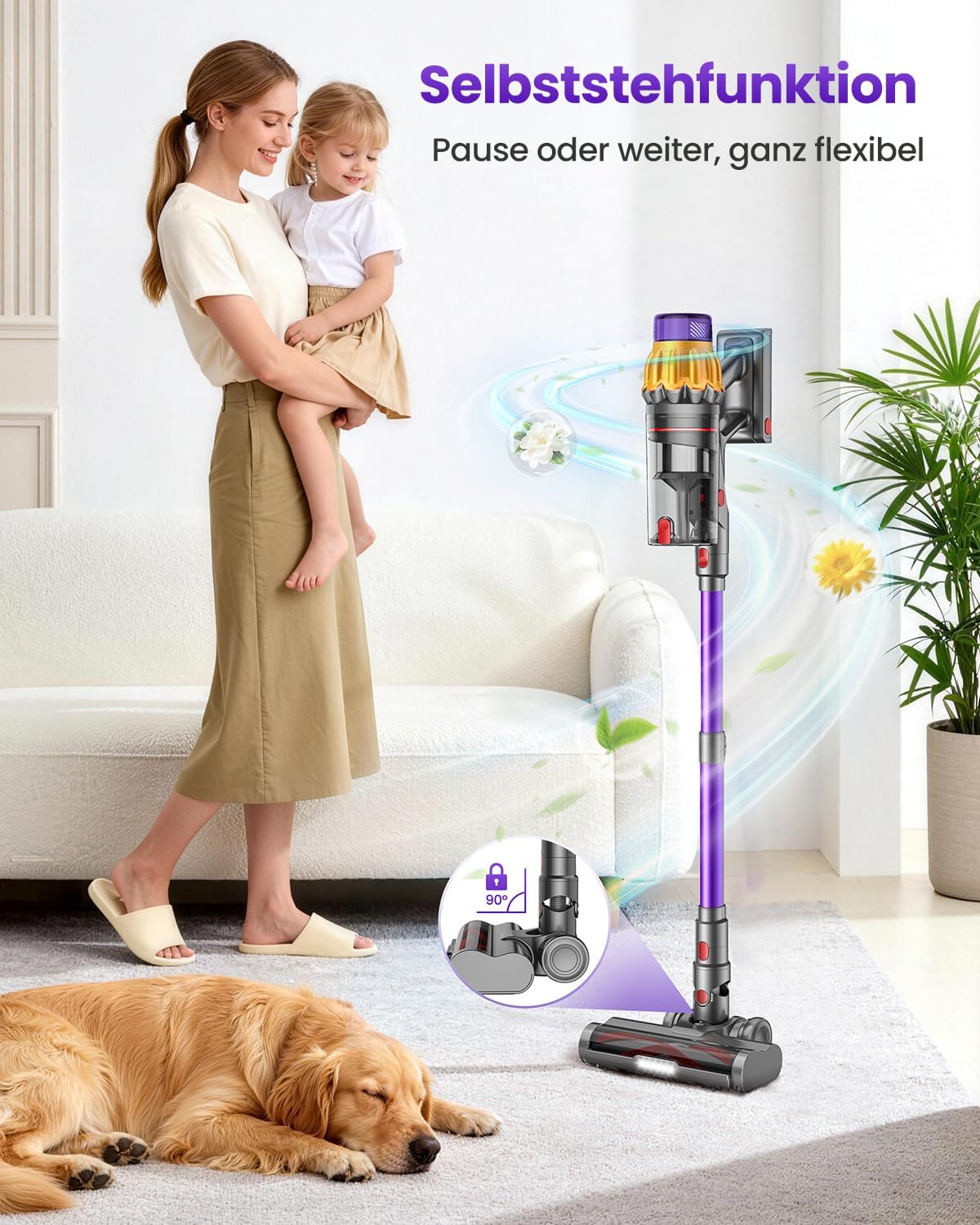 Akku-Staubsauger für Tierhaare, 2 Akkus, 150 Min. Laufzeit/58 KPA, 600 W, starke Saugleistung, Anti-Tangle-Bürste, selbststehend, leicht, kabellos, für Zuhause, Hunde und Katzen – Bild 7