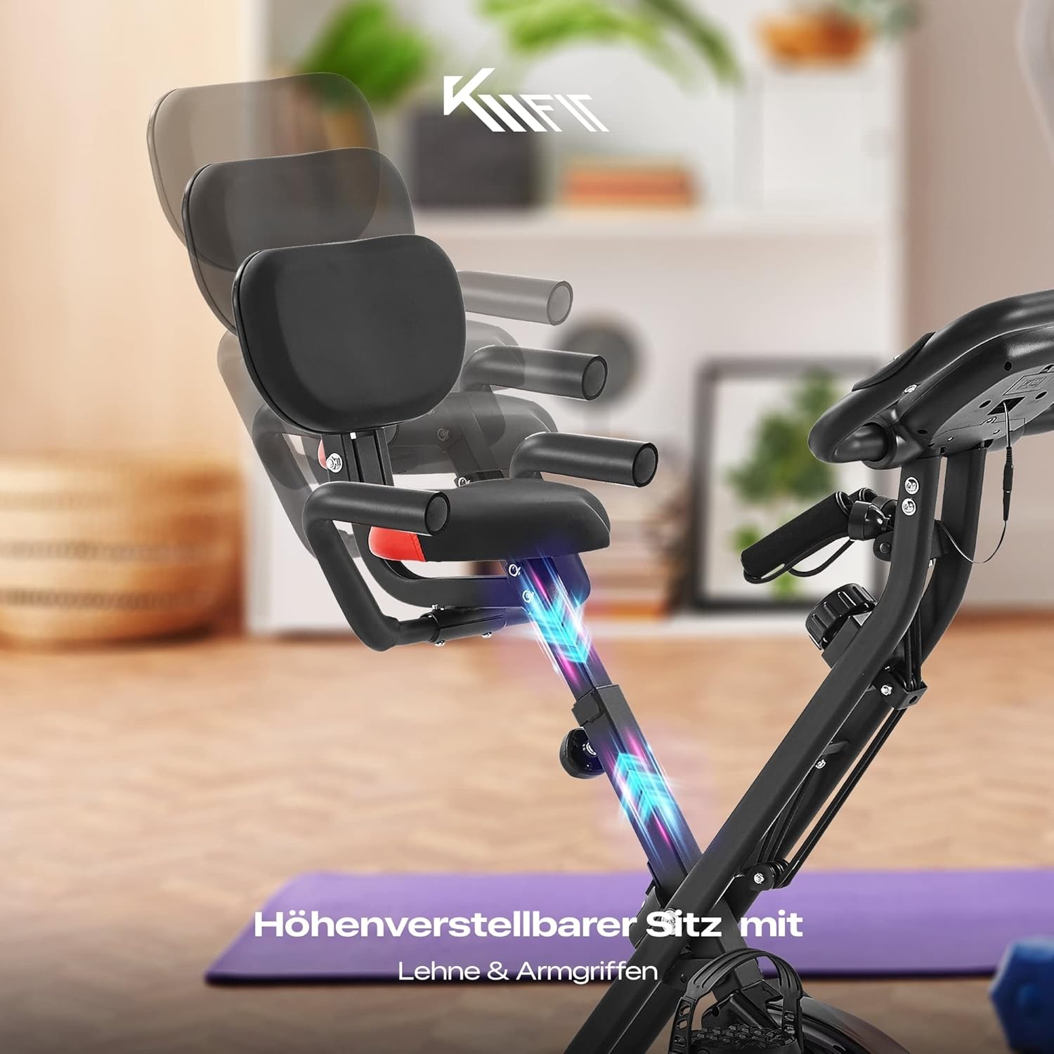 KM Fit 2-in-1-Heimtrainer mit LCD-Display | Klappbares Fitnessfahrrad | Heimtrainer 16 Widerstandsstufen | Handpulssensoren | Inklusive Bodenschutzmatte und Handyhalter – Bild 6