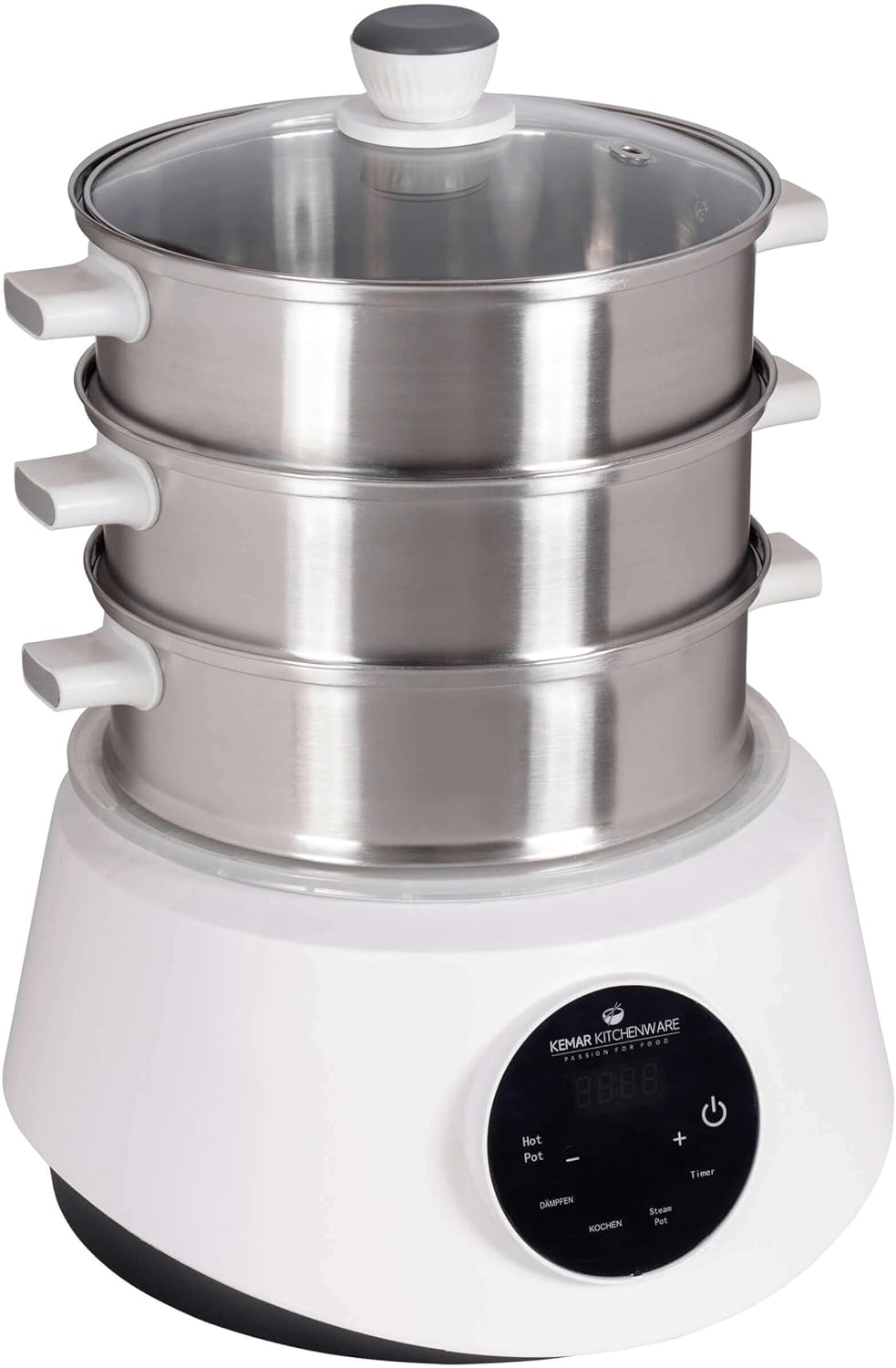 KFS-3000 Dampfgarer, Hot Pot, Fondue mit Touch-Display, 3 Dampfkörbe aus Edelstahl, 4 Programme, Timer, Dampfgarer (KFS-3000 Standardversion)