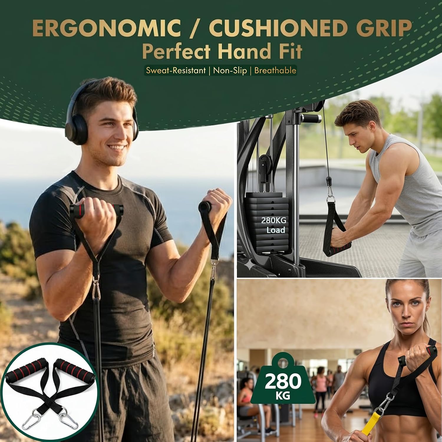 Fitnessbänder, Widerstandsbänder Set, Widerstandsbänder Fitnessband mit Türanker, Schutzpolster und 2 x Griffen, Übungsband für Krafttraining, Yoga, Pilates, Muskelaufbau – Bild 3