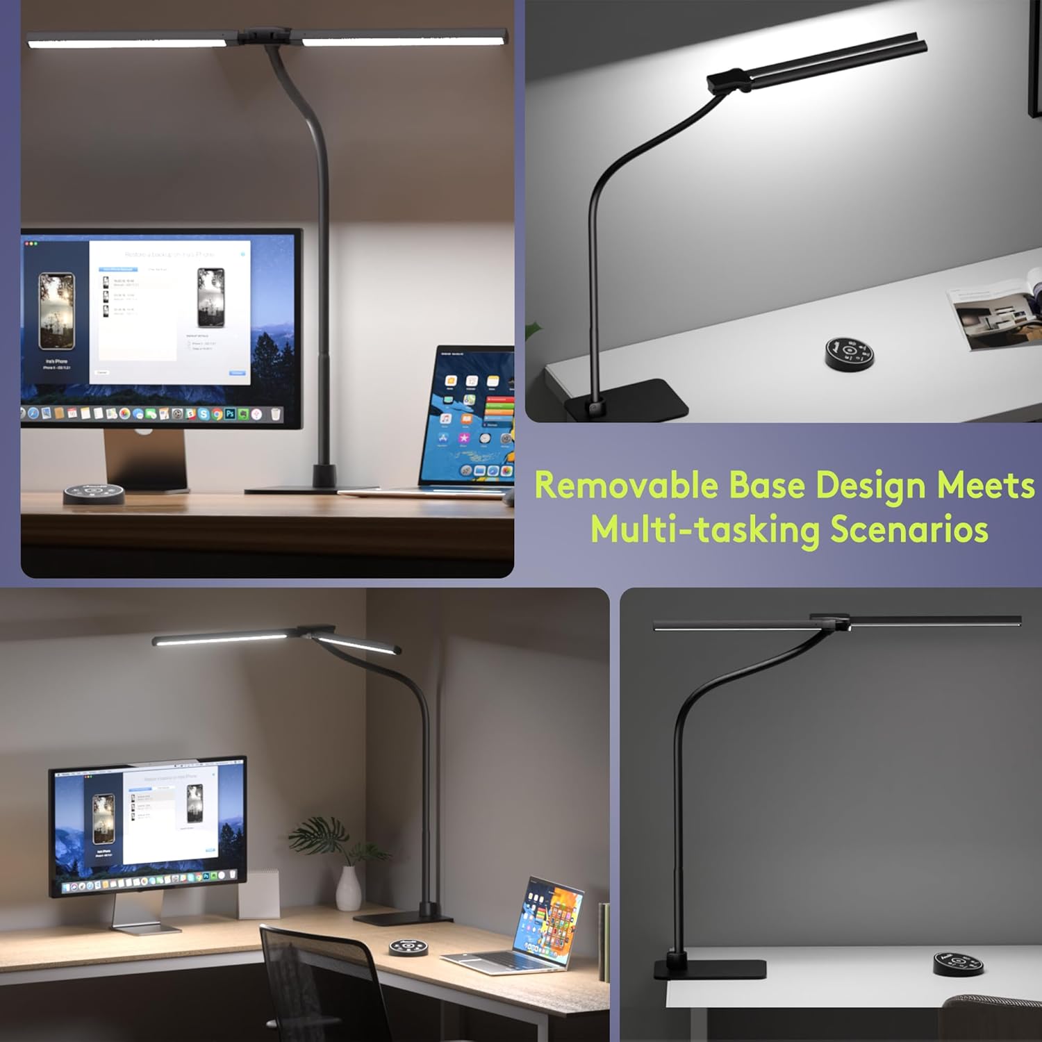 EYOCEAN Schreibtischlampe, Doppelkopf Schreibtischlampe Kinder, Augenschutz Schreibtischlampe, 16W 72cm Tageslichtlampe Schreibtisch mit Fernbedienung, Dimmbare Monitorlampe, Schwanenhals Bürotischlampe – Bild 6